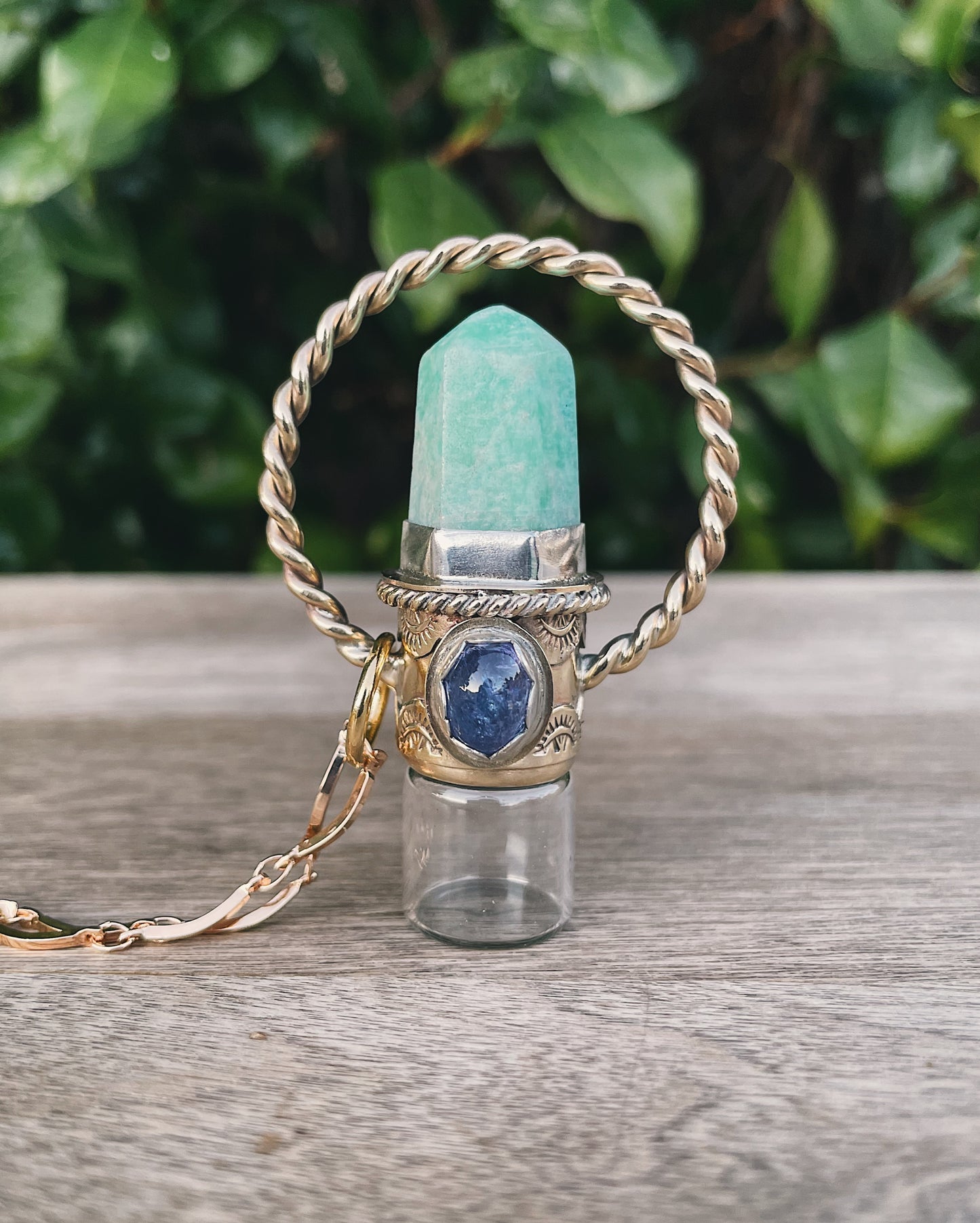 Brass Amazonite & Tanzanite Rollerball Necklace