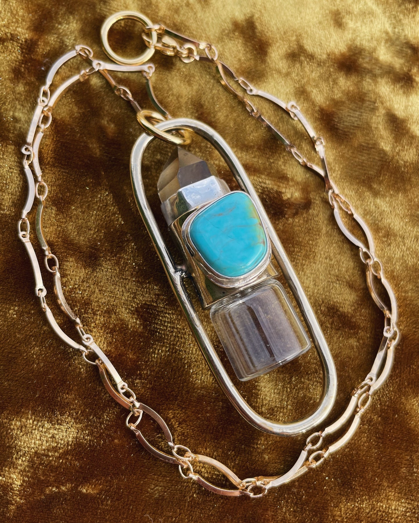 Brass Lucid - Quartz + Campitos Turquoise Rollerball Necklace