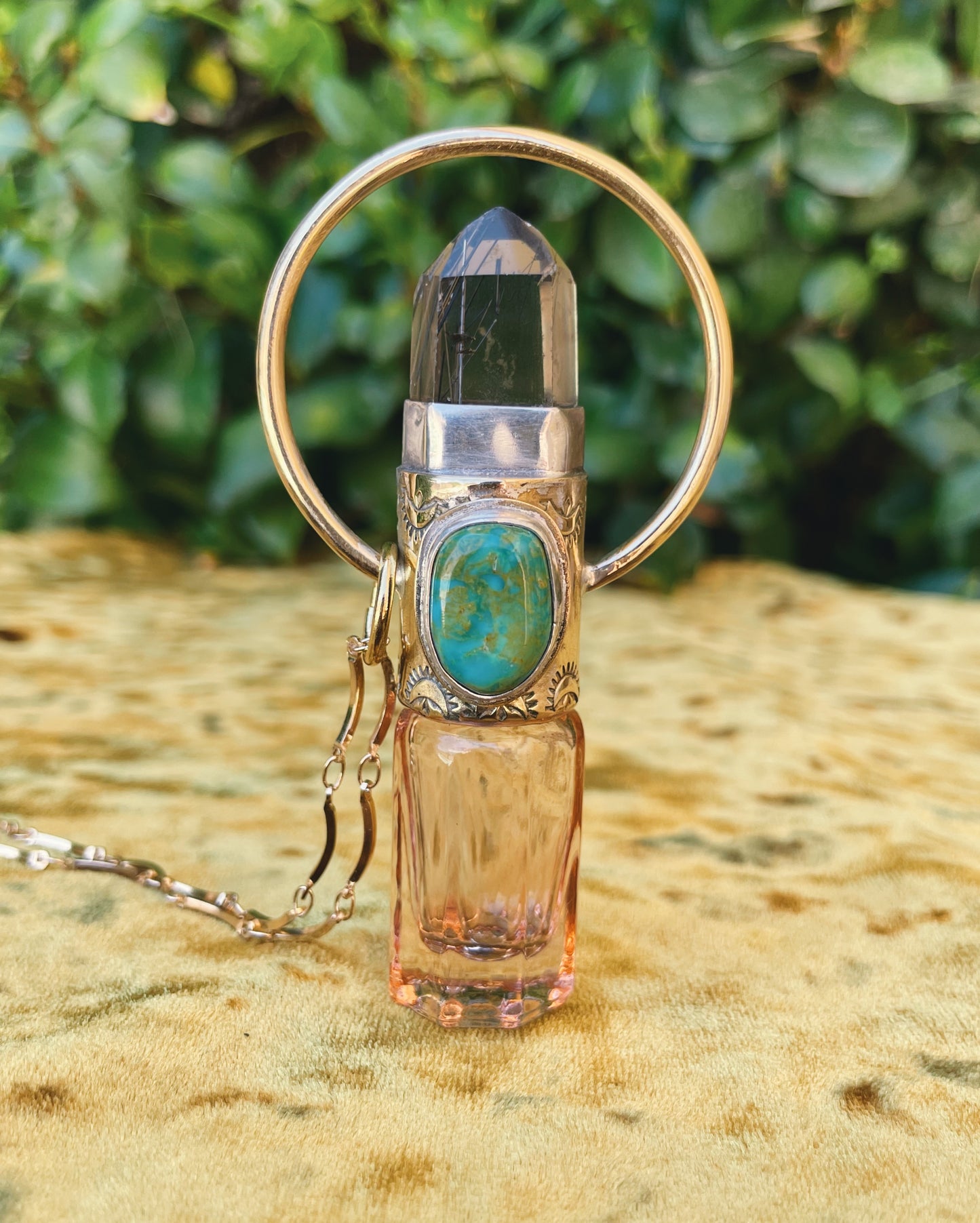 Black Rutilated Quartz & Turquoise Rollerball Necklace
