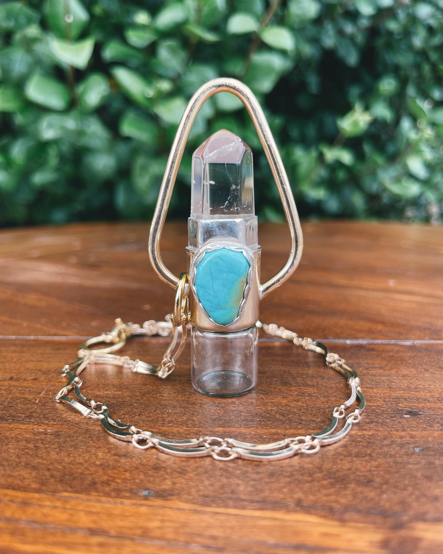 Clear Quartz & Turquoise Rollerball Necklace
