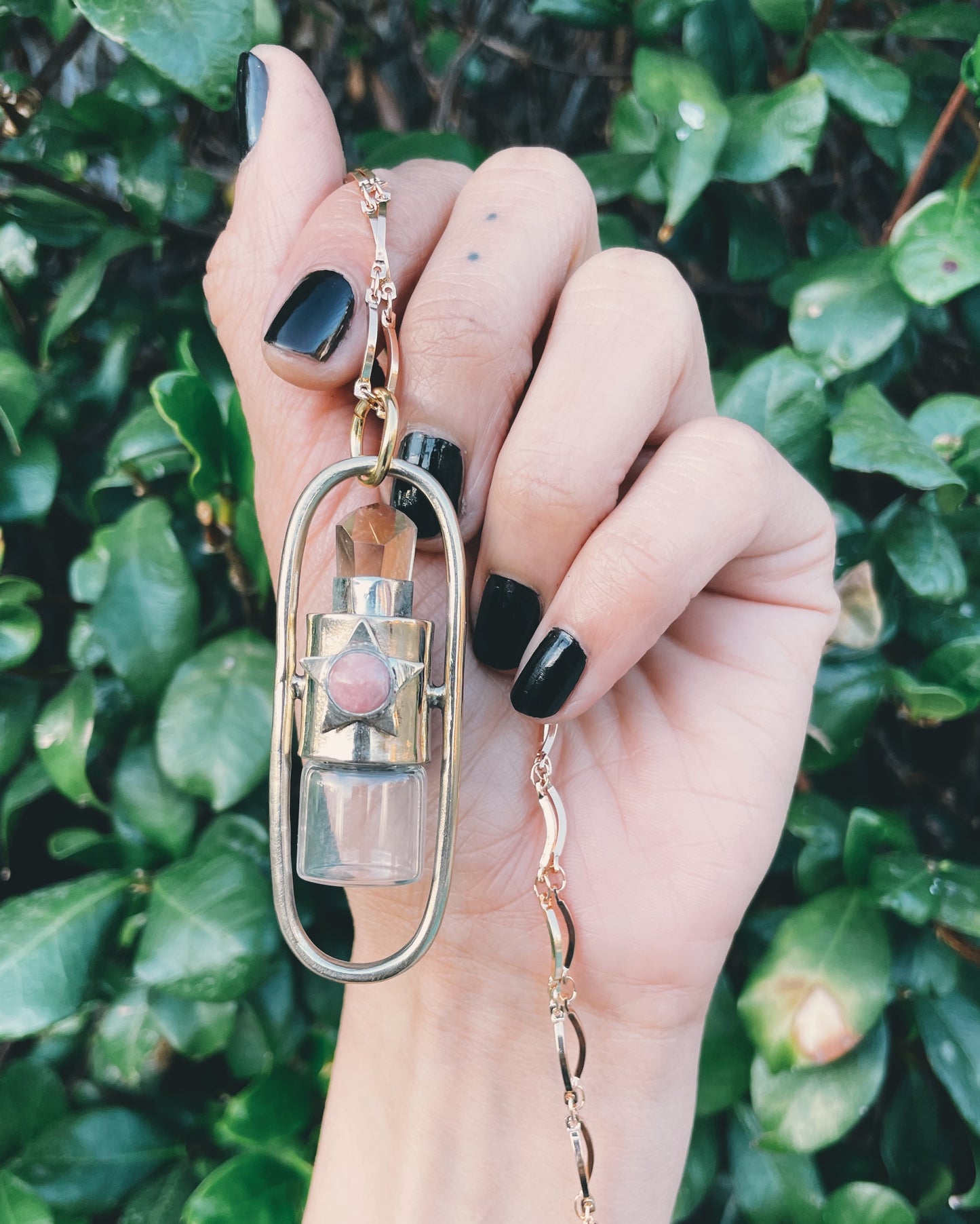 Brass Lucid - Citrine + Rose Quartz Rollerball Necklace