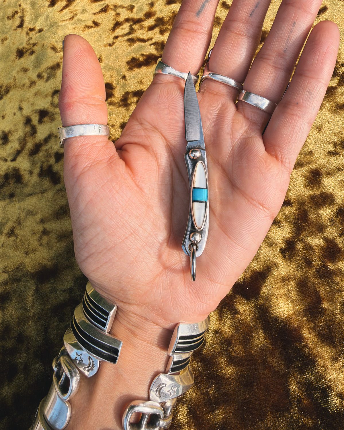 Turquoise & Mother of Pearl Mini Pocket Knife
