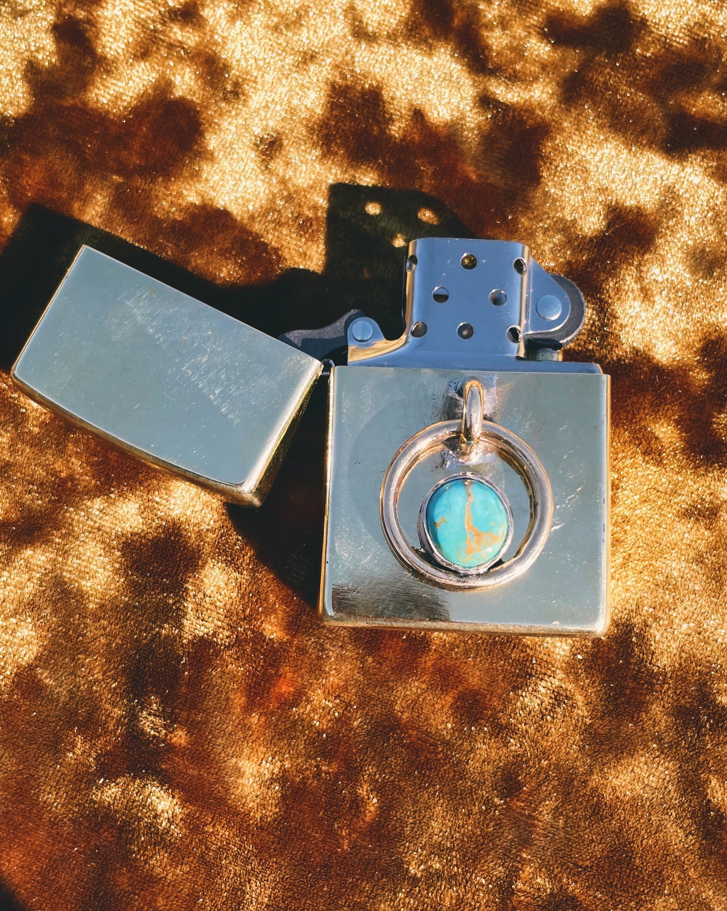 Brass & Turquoise Zippo Lighter