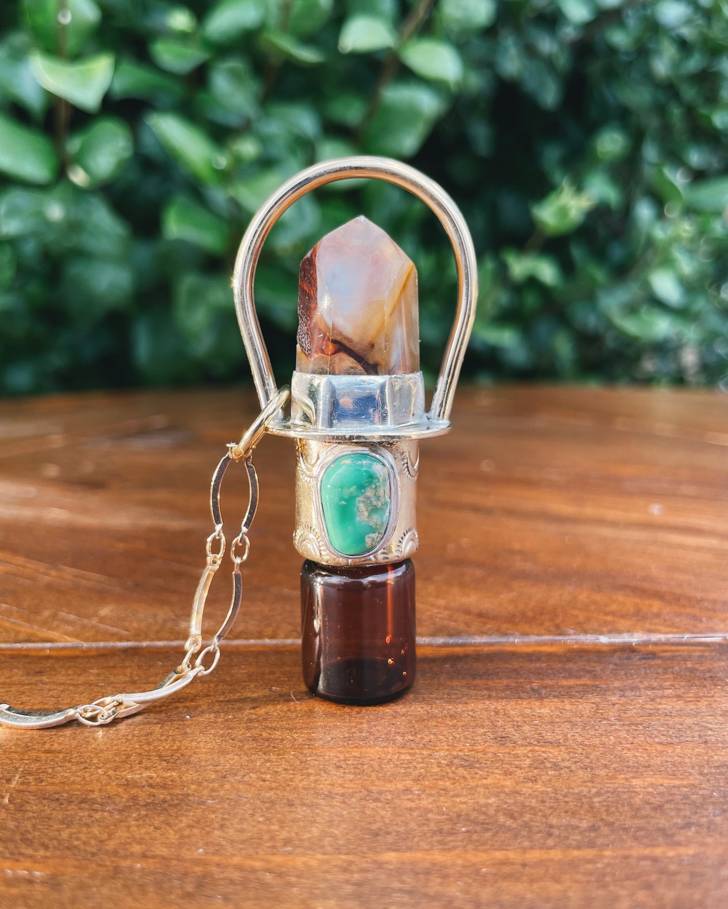 Amphibole Quartz & Turquoise Rollerball Necklace