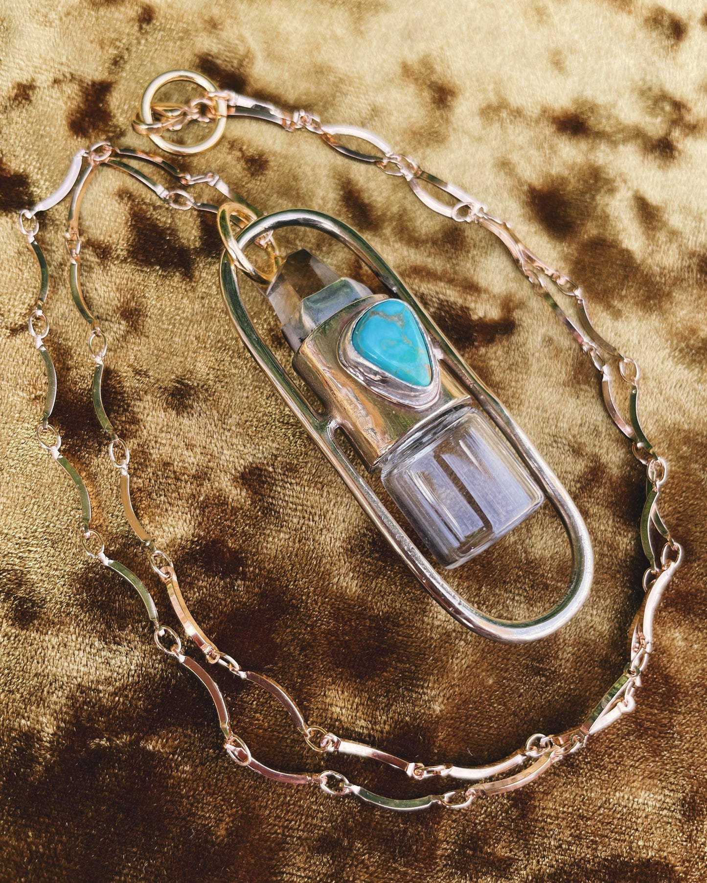 Brass Lucid - Quartz + Campitos Turquoise Rollerball Necklace