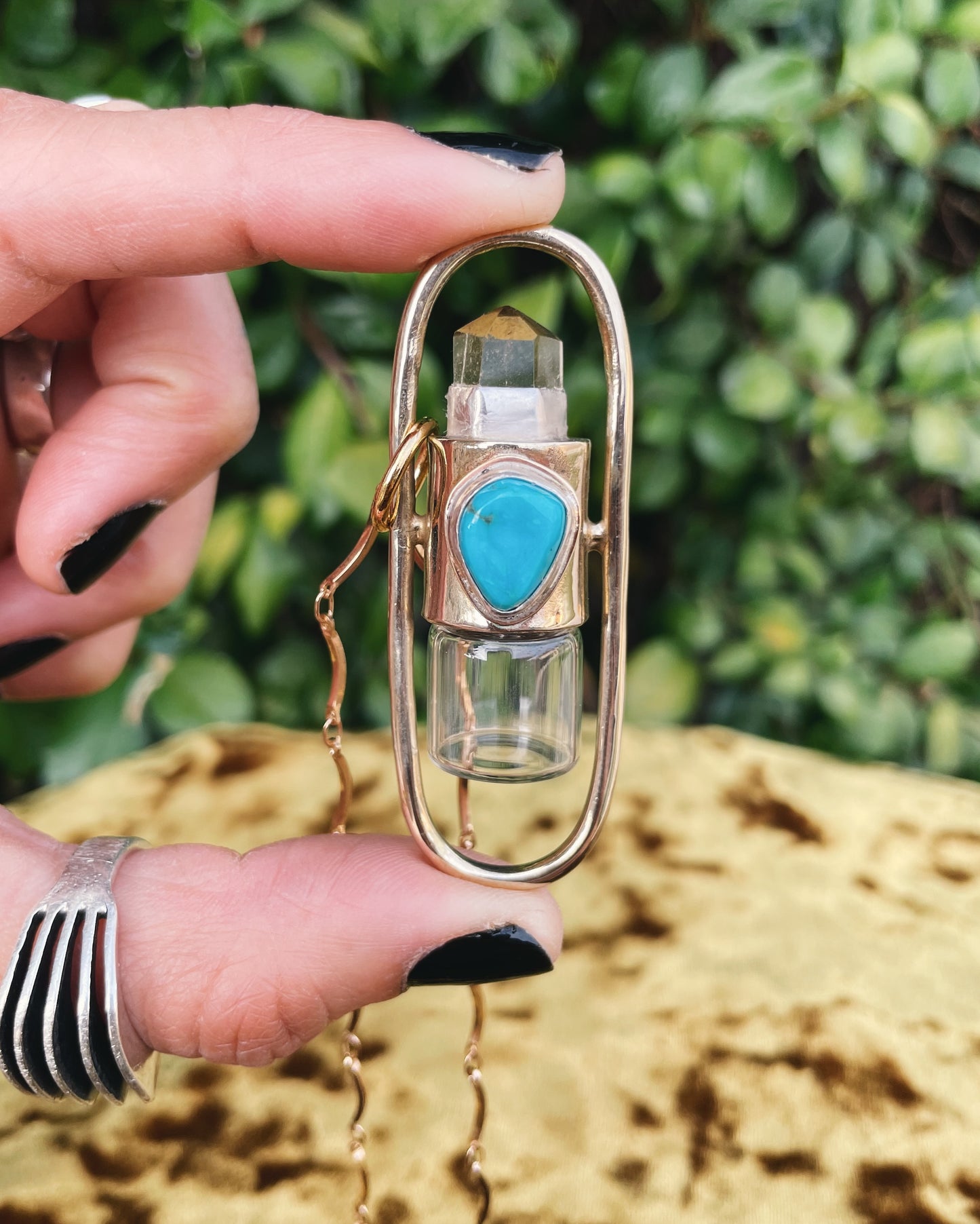 Brass Lucid - Quartz + Campitos Turquoise Rollerball Necklace