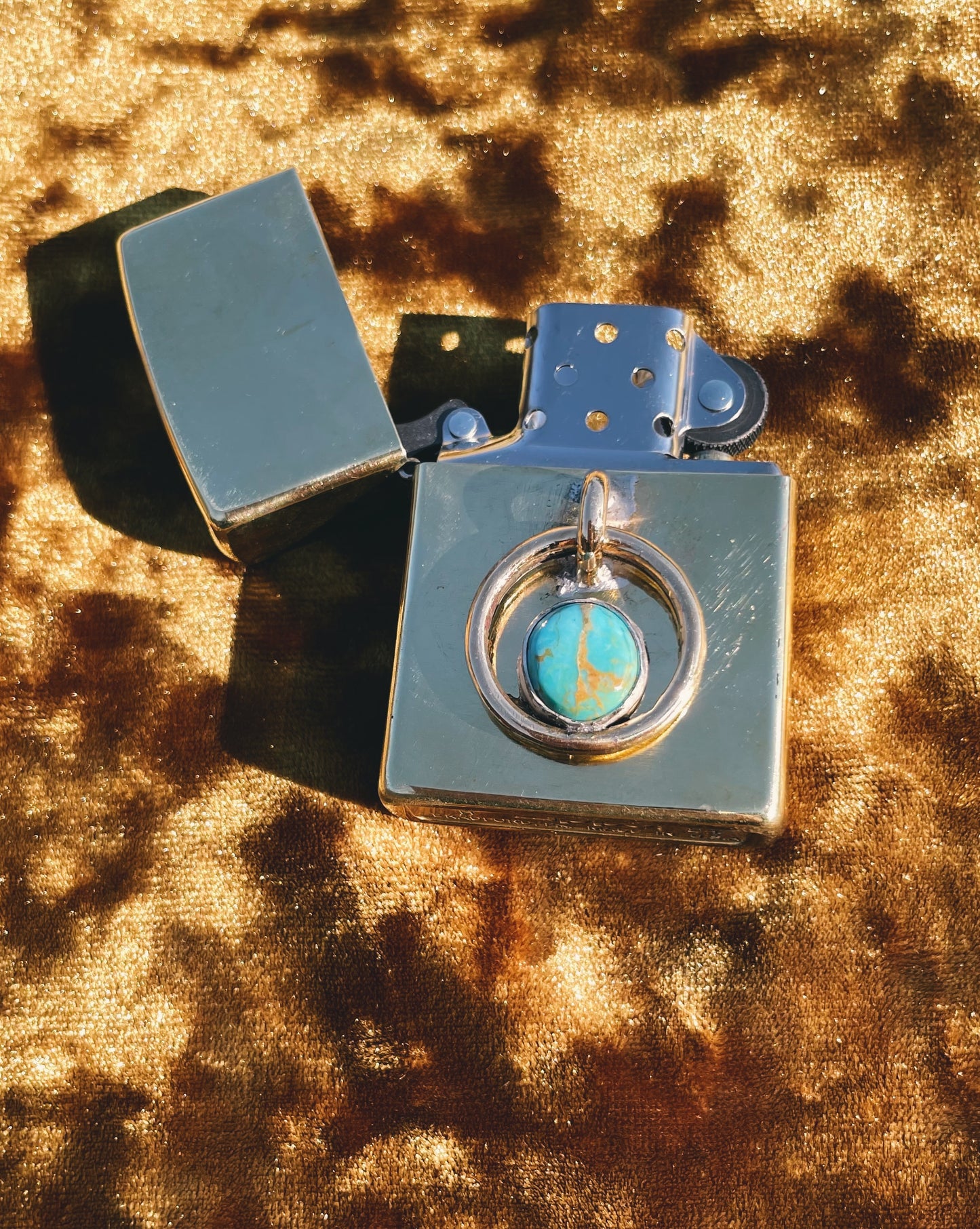 Brass & Turquoise Zippo Lighter