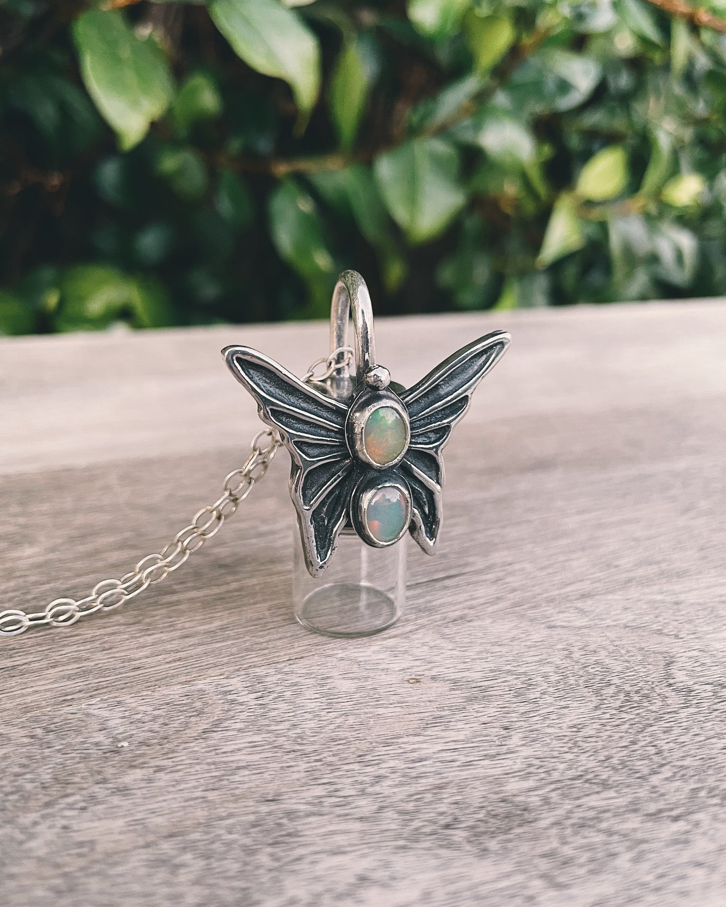 Australian Opal and Sterling Silver Butterfly Rollerball Necklace