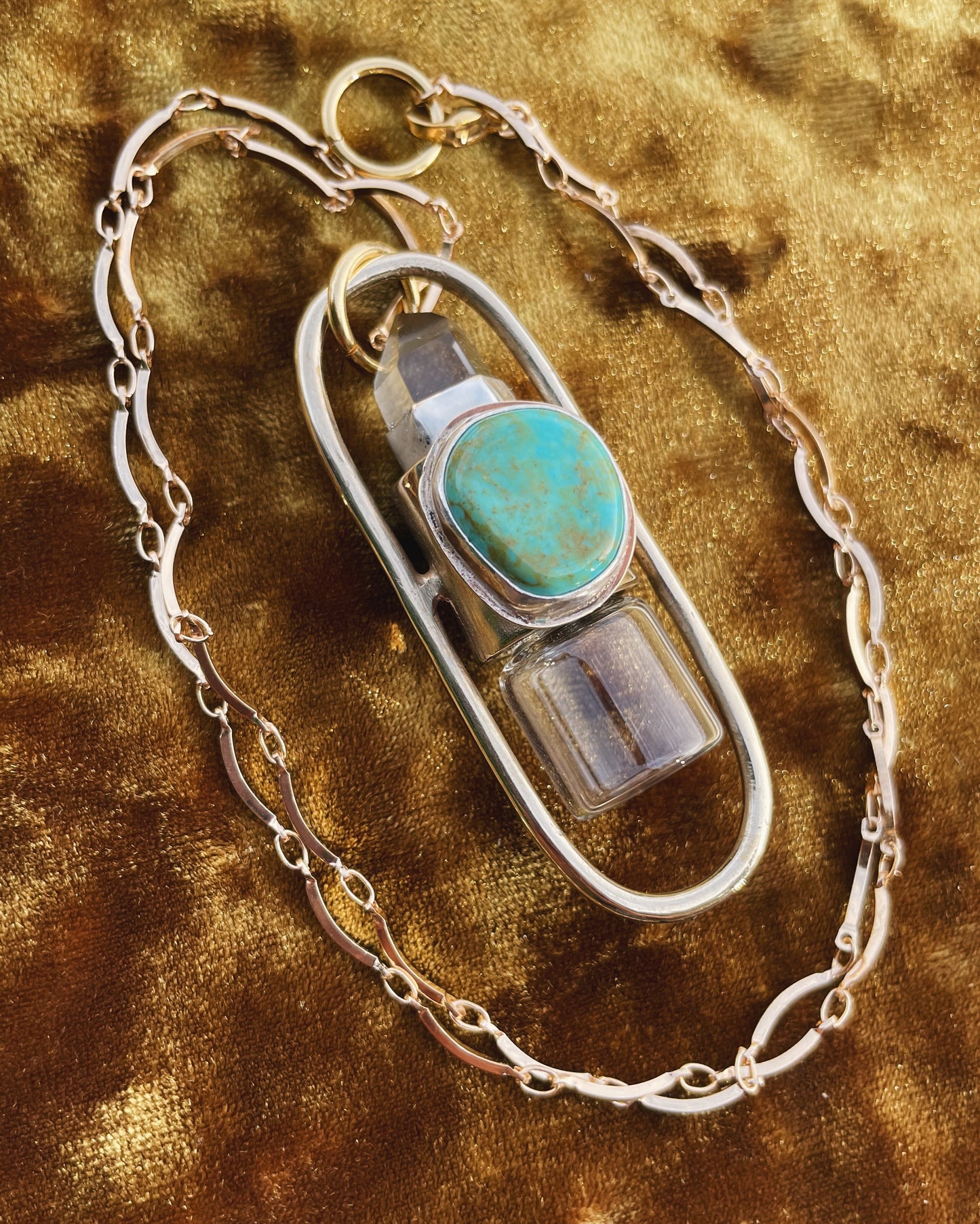 Brass Lucid - Quartz + Campitos Turquoise Rollerball Necklace