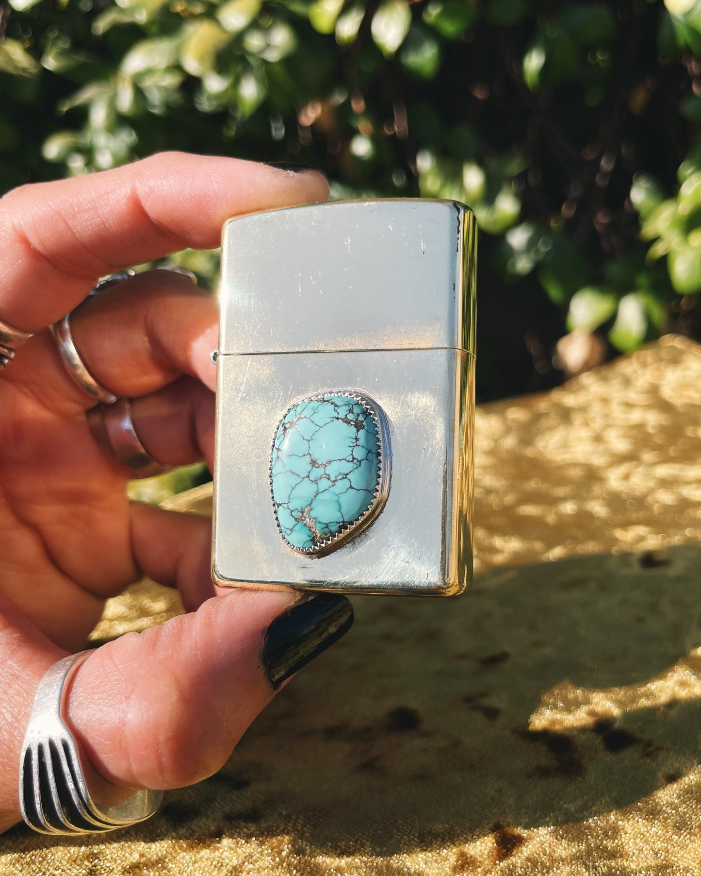Brass & Turquoise Zippo Lighter