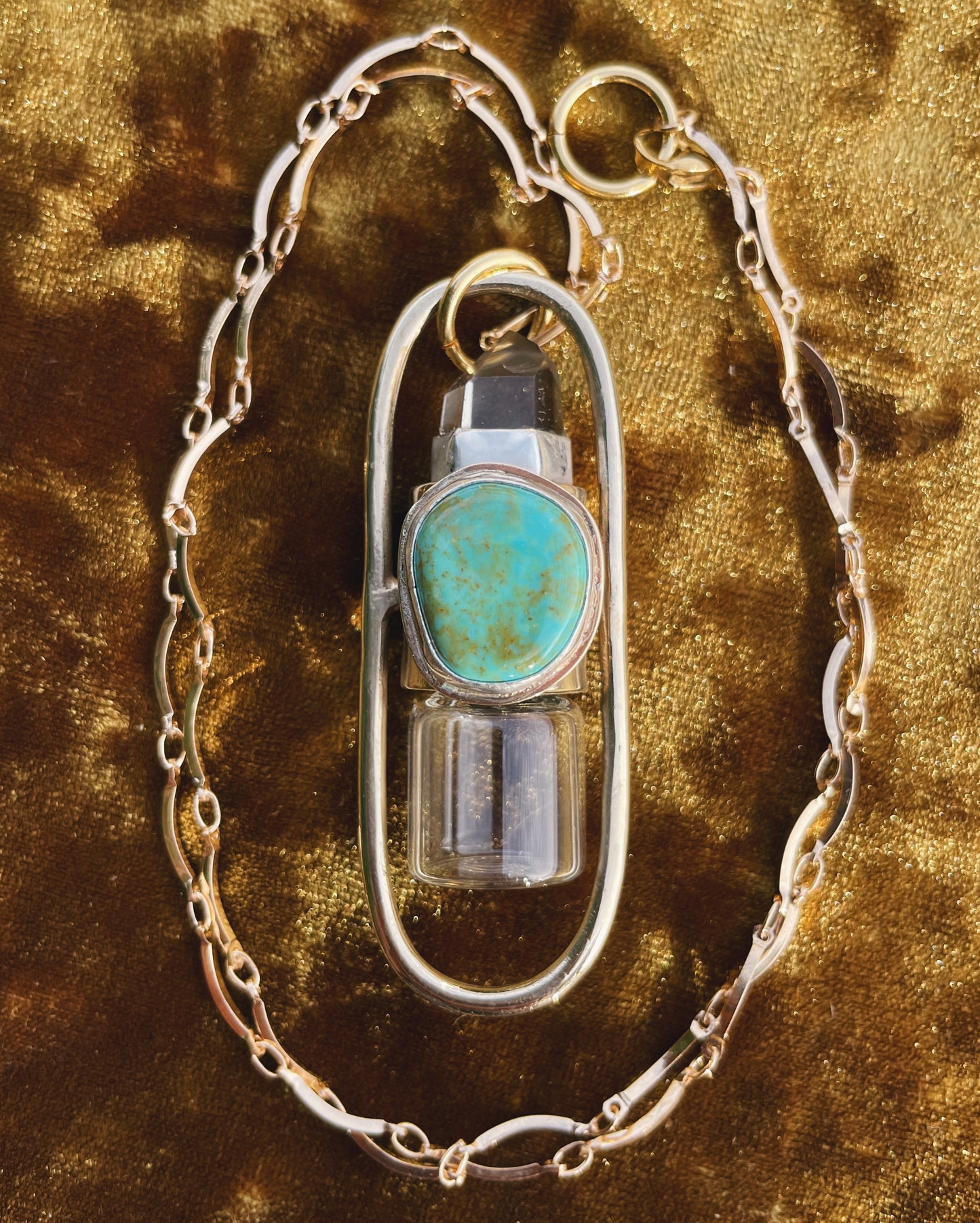Brass Lucid - Quartz + Campitos Turquoise Rollerball Necklace