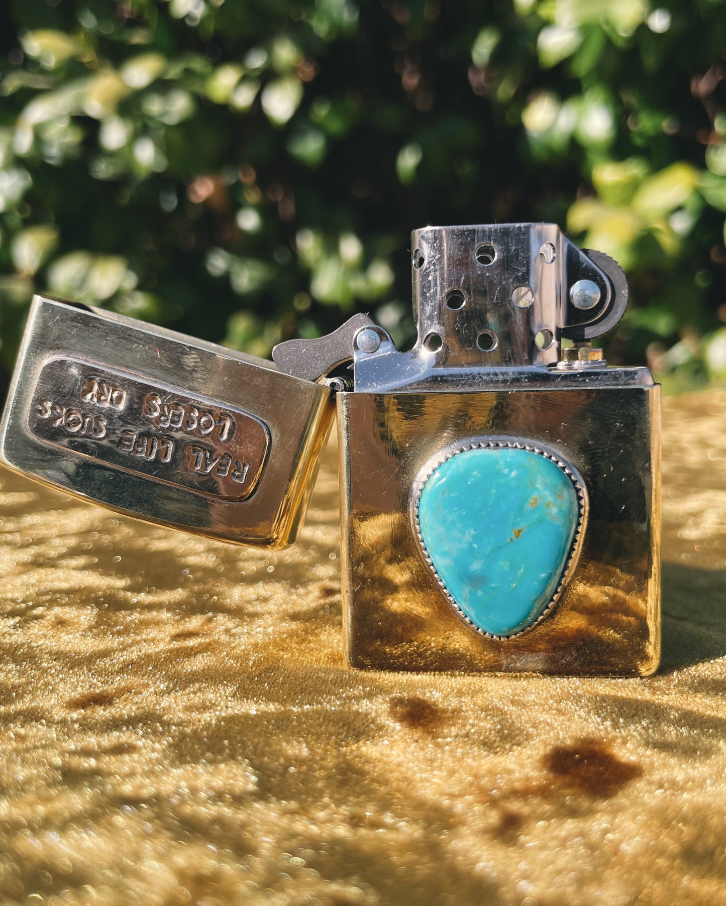 Brass & Turquoise Zippo Lighter