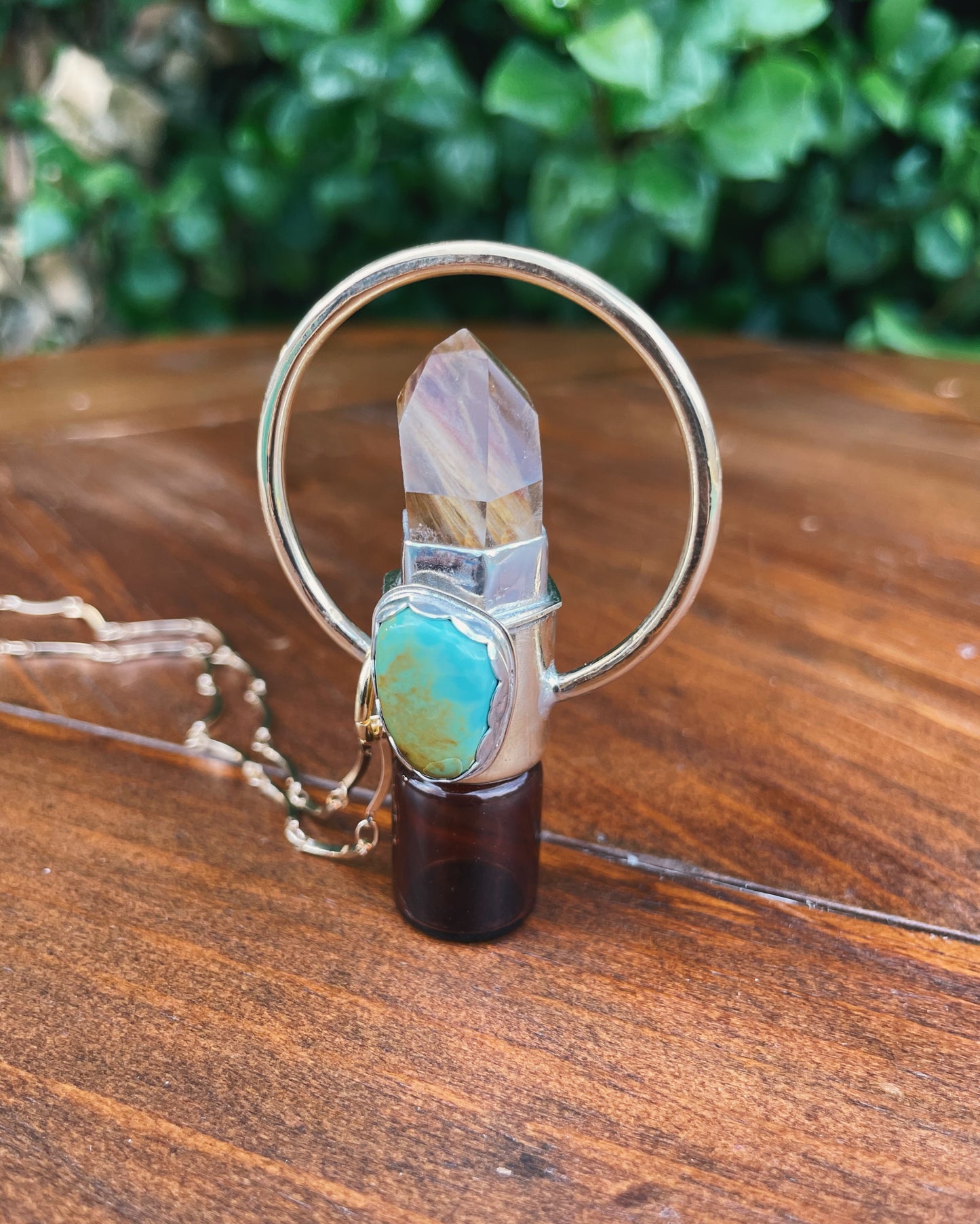 Amphibole Quartz & Turquoise Rollerball Necklace