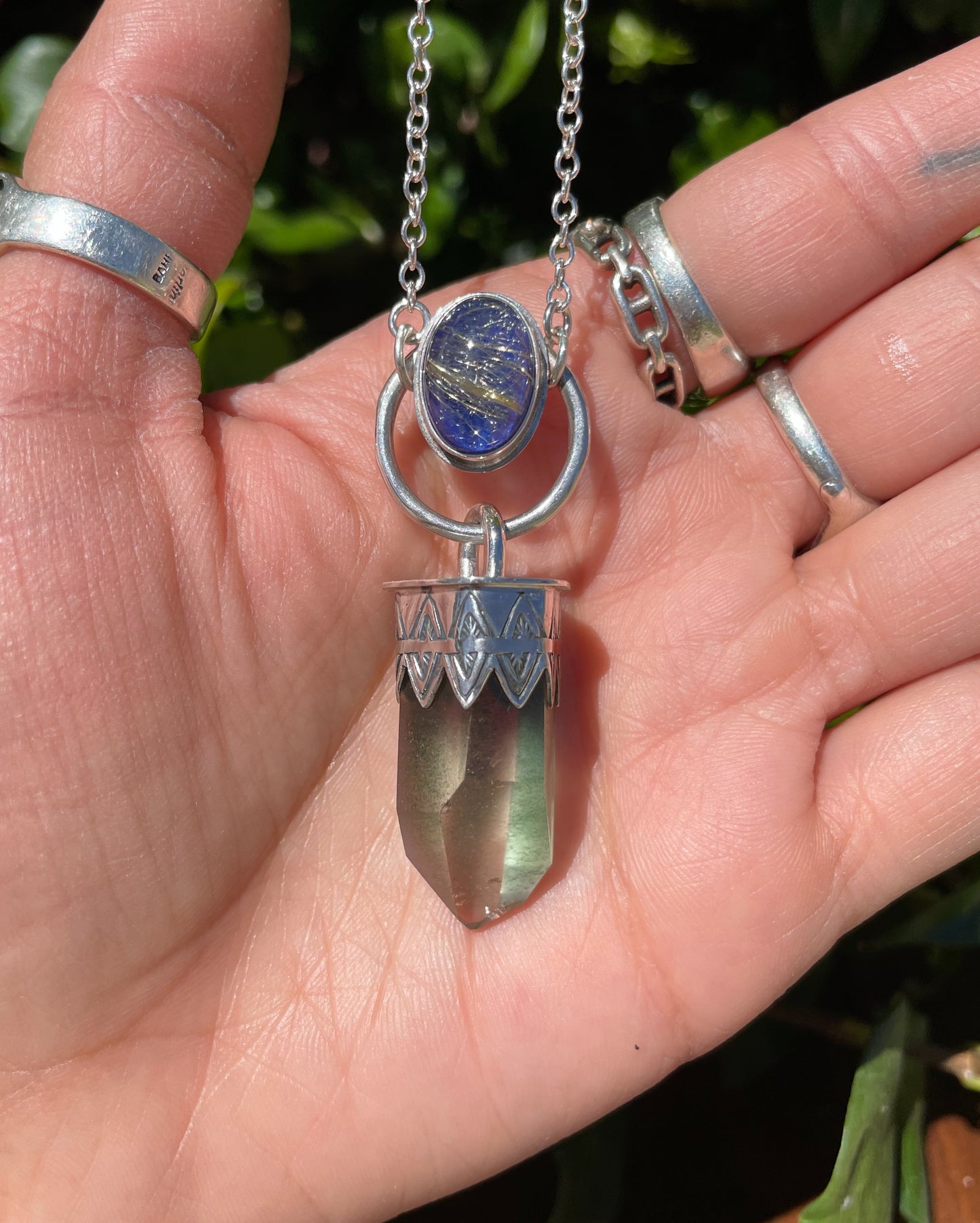 Gold Rutilated Quartz with Lapis Lazuli & Lodolite Talisman