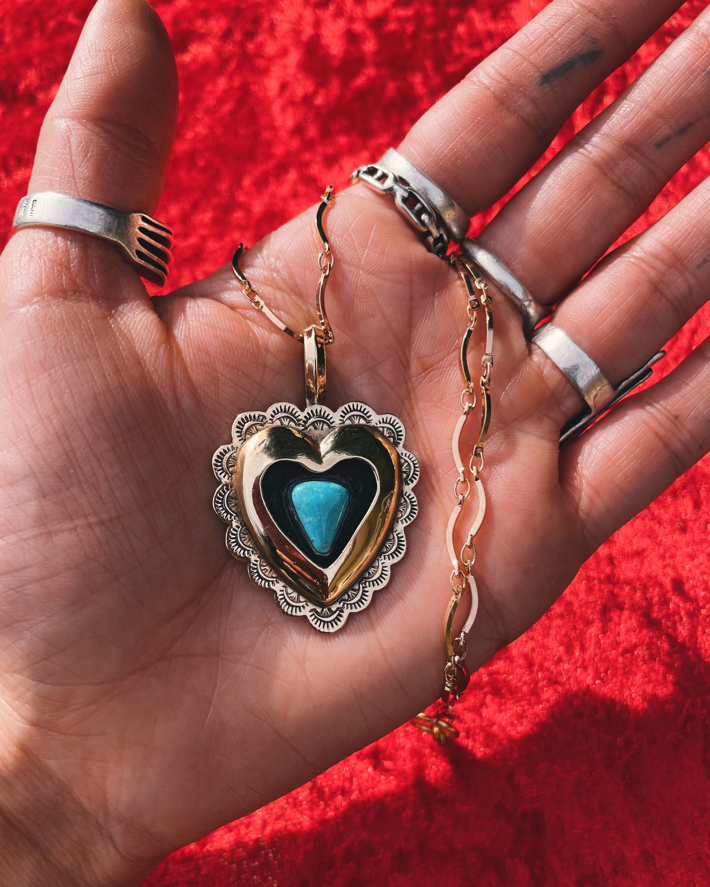 Turquoise Brass Heart shadowbox