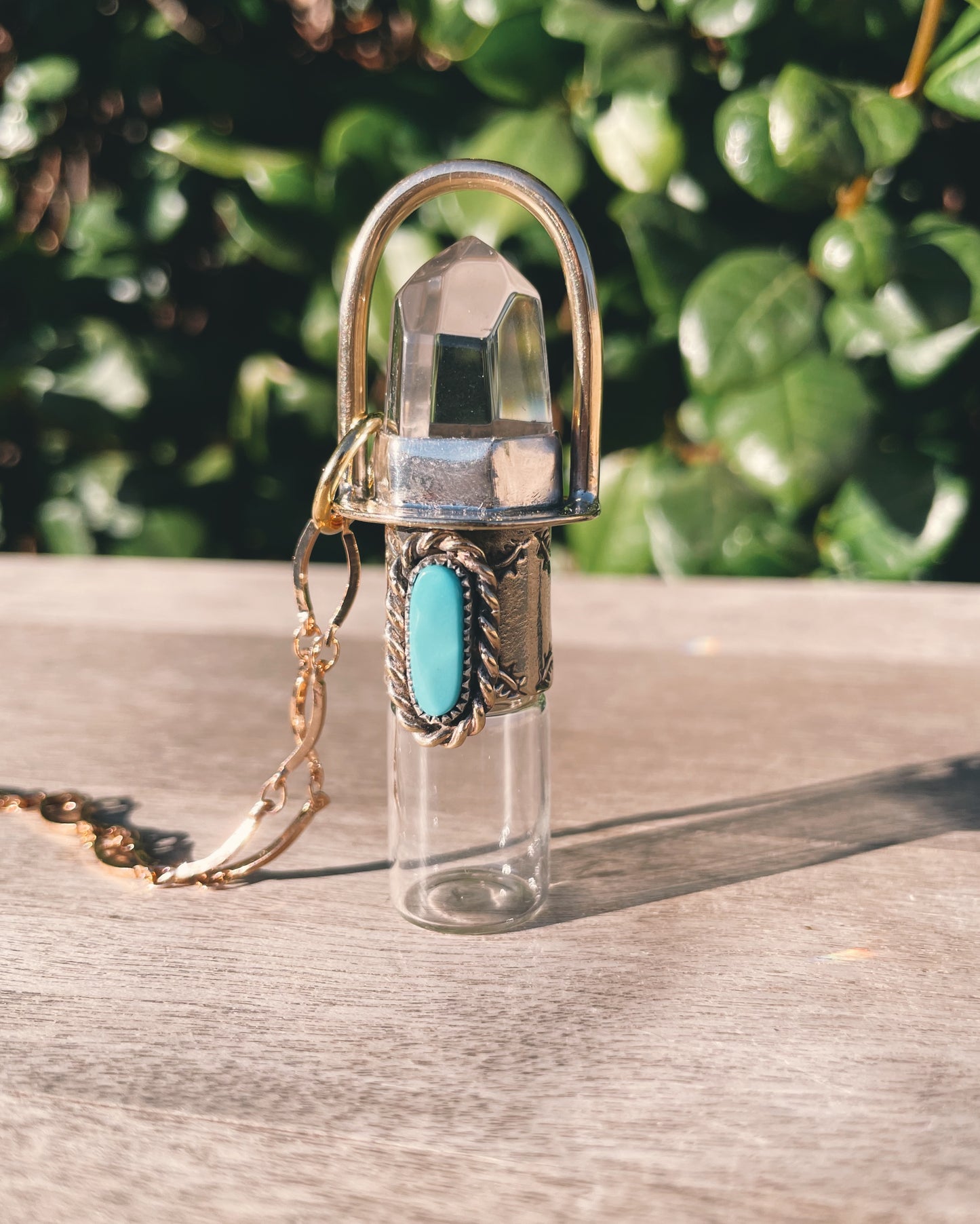 Brass Sleeping Beauty Turquoise Rollerball Necklace