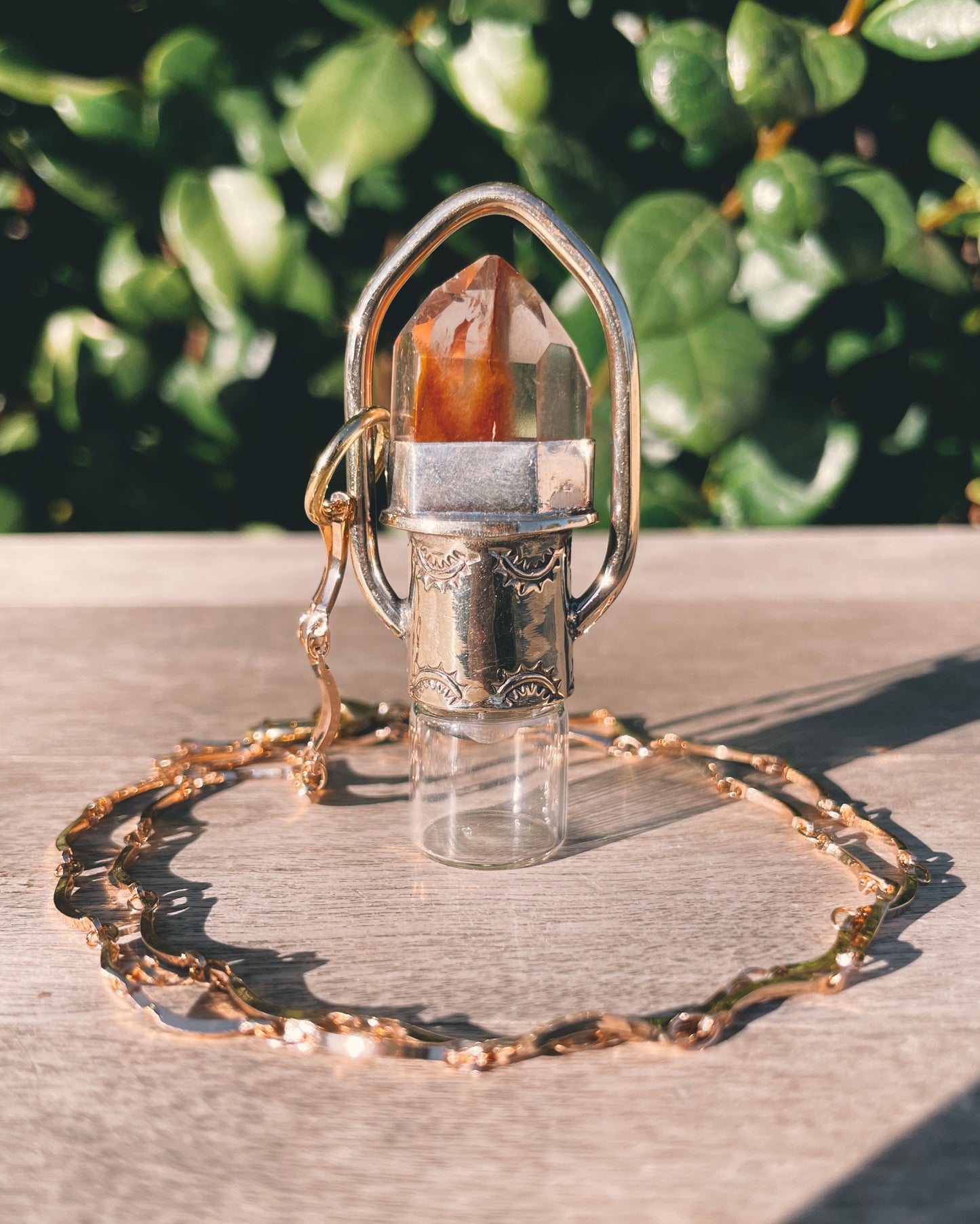 Brass Amphibole Quartz Rollerball Necklace