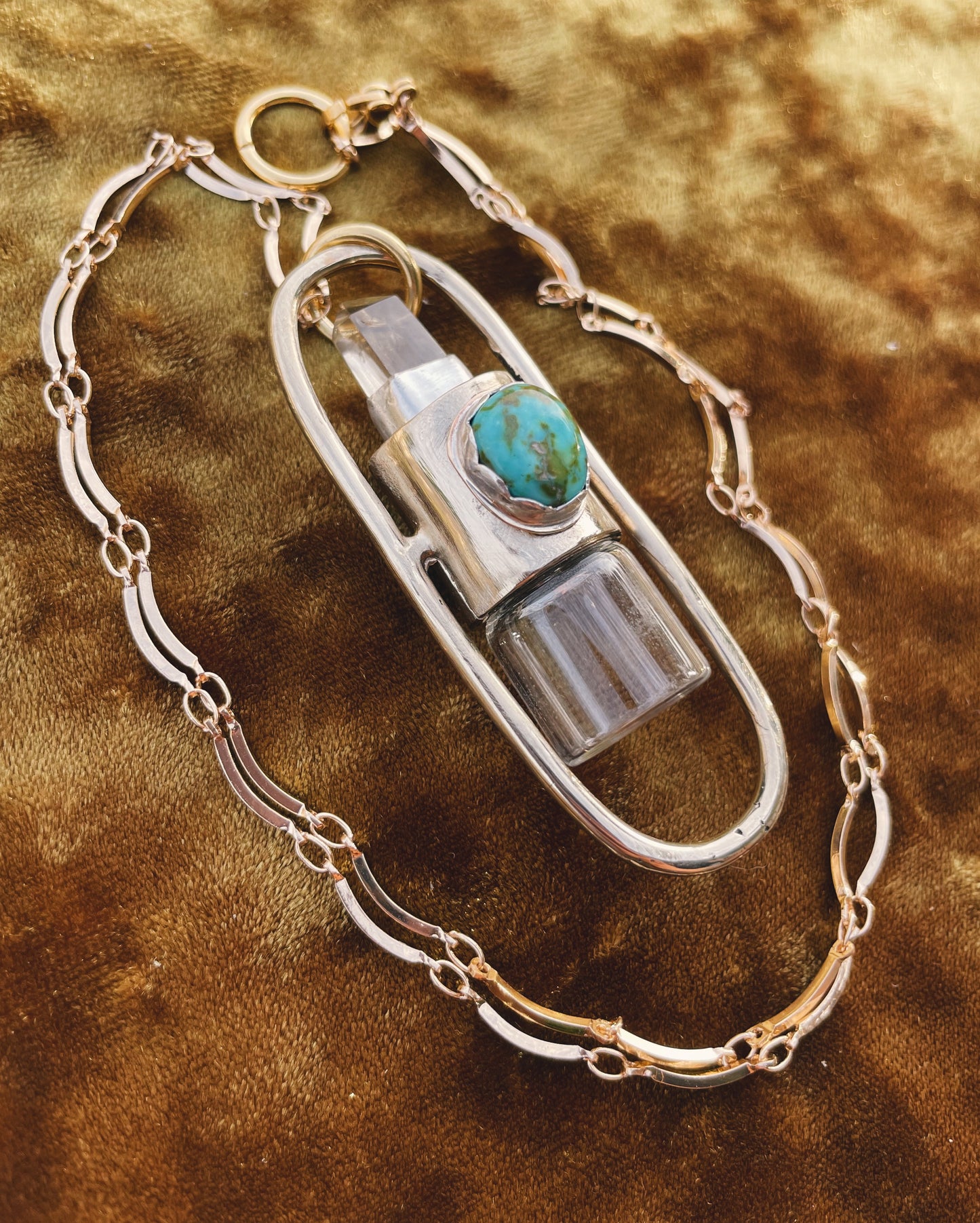 Brass Lucid - Quartz + Campitos Turquoise Rollerball Necklace