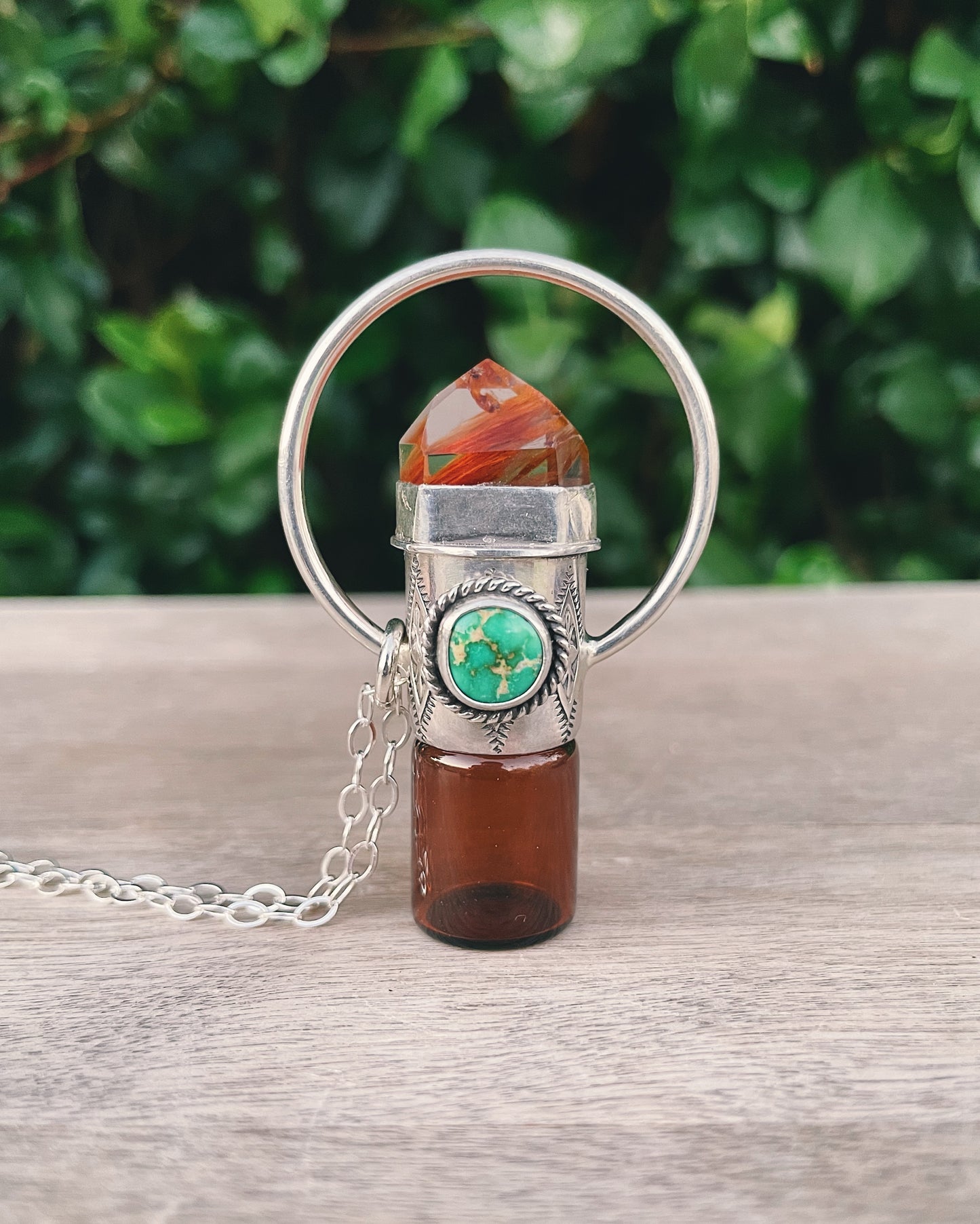 Amphibole & Sonoran Turquoise Rollerball Necklace