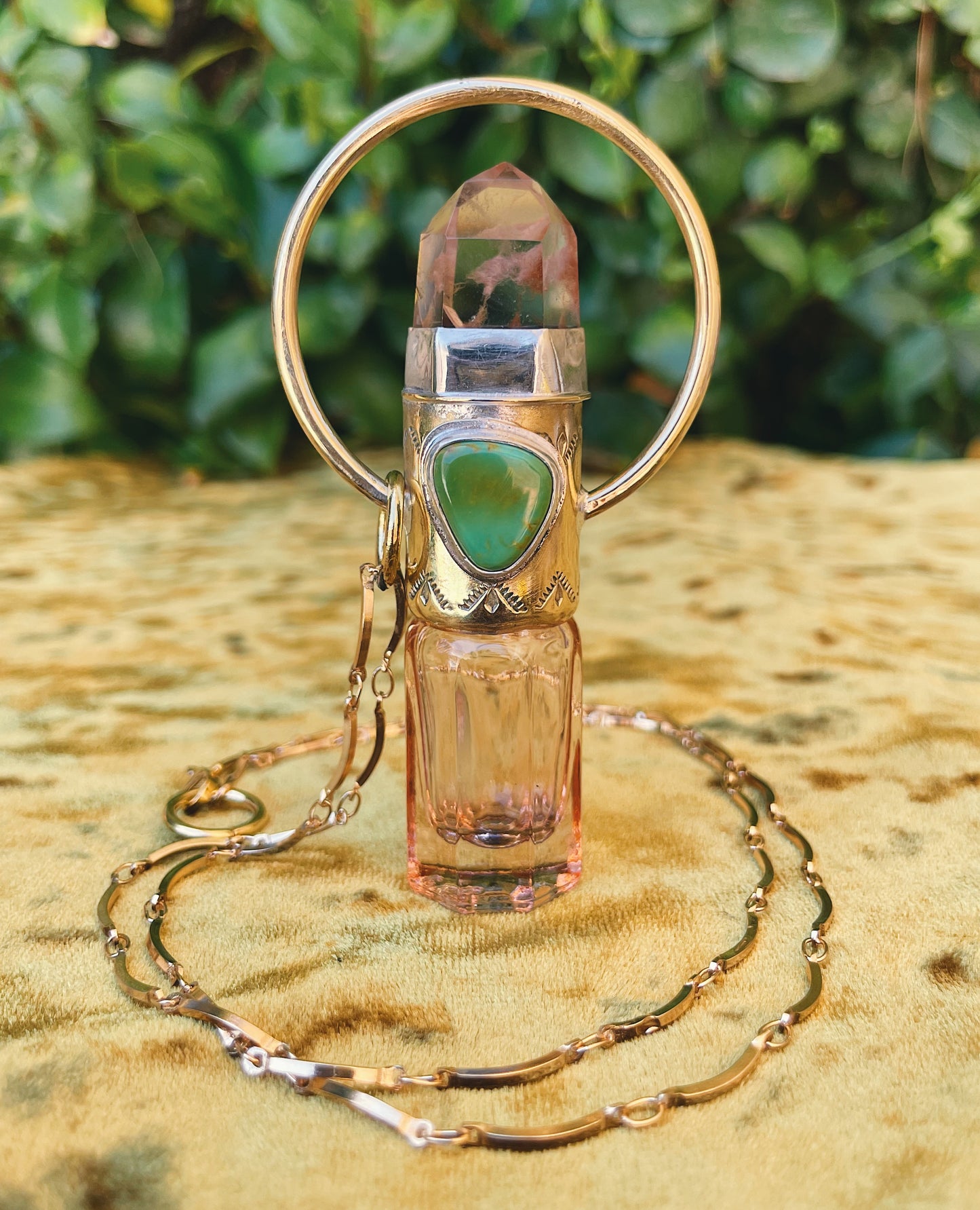 Amphibole Quartz & Turquoise Rollerball Necklace