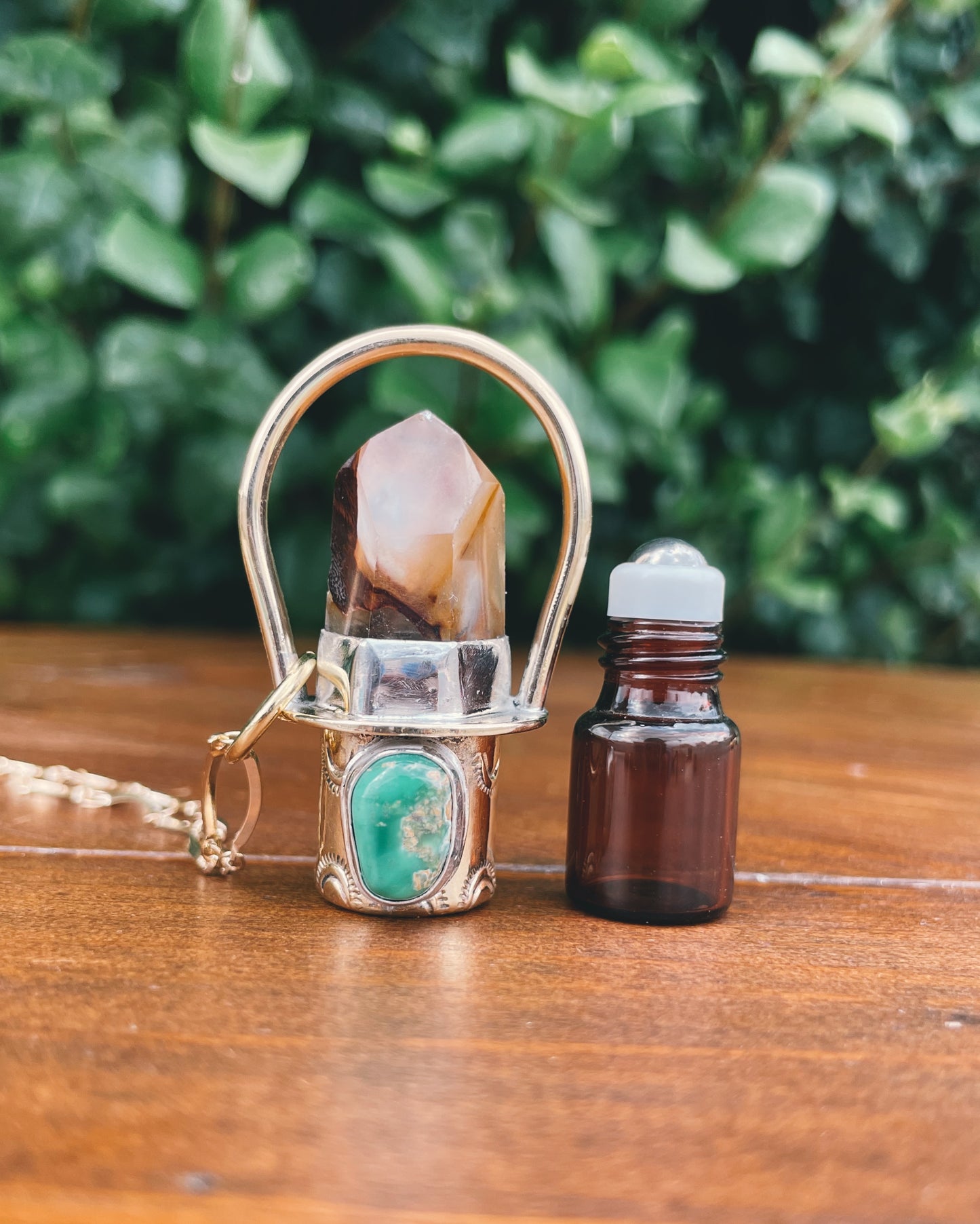 Amphibole Quartz & Turquoise Rollerball Necklace