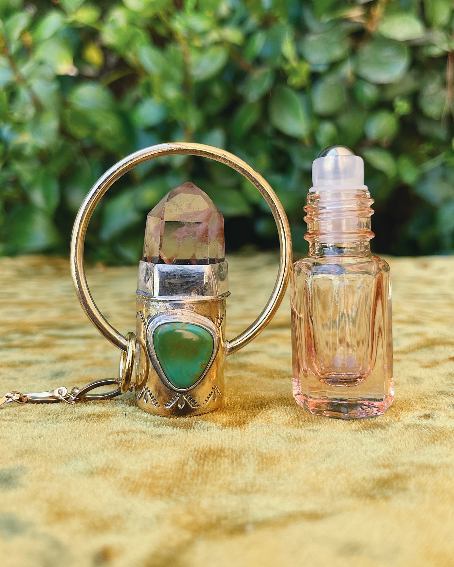 Amphibole Quartz & Turquoise Rollerball Necklace