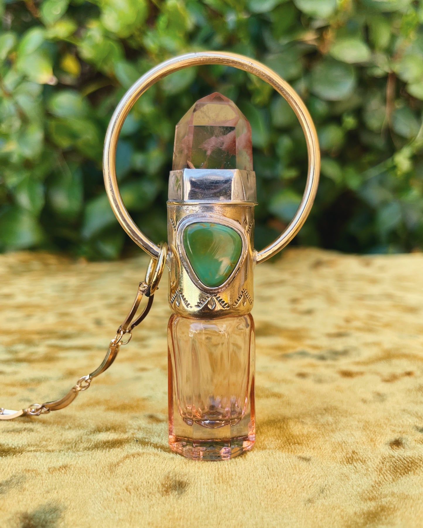 Amphibole Quartz & Turquoise Rollerball Necklace