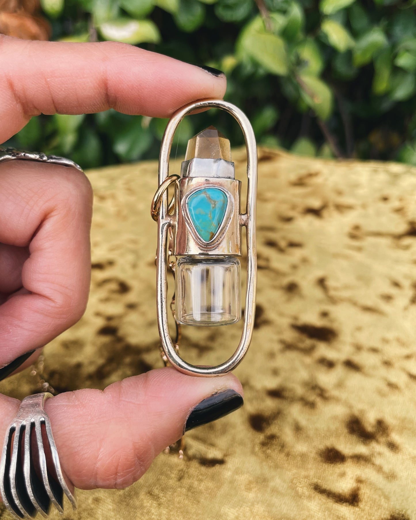 Brass Lucid - Quartz + Campitos Turquoise Rollerball Necklace