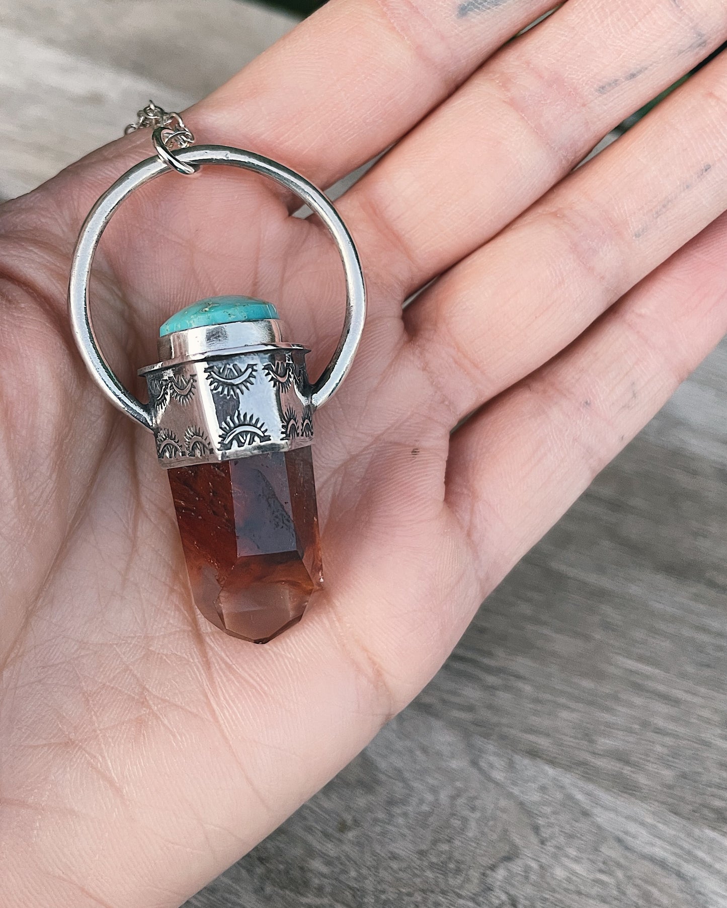 Sterling Silver - Amphibole + Hachita Turquoise Talisman Necklace