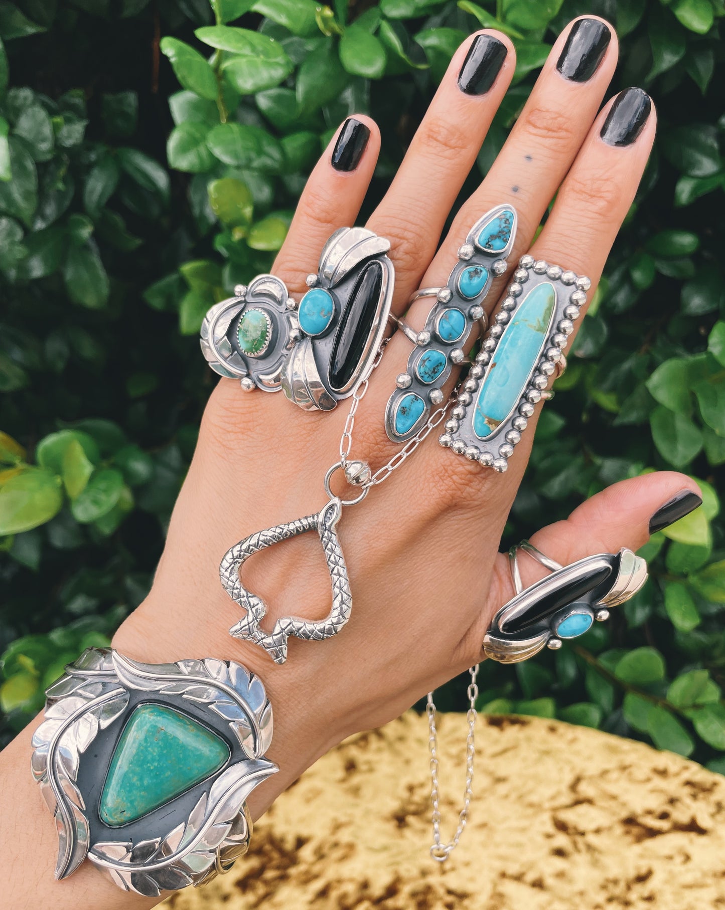 Onyx & Turquoise Ring Sz 7