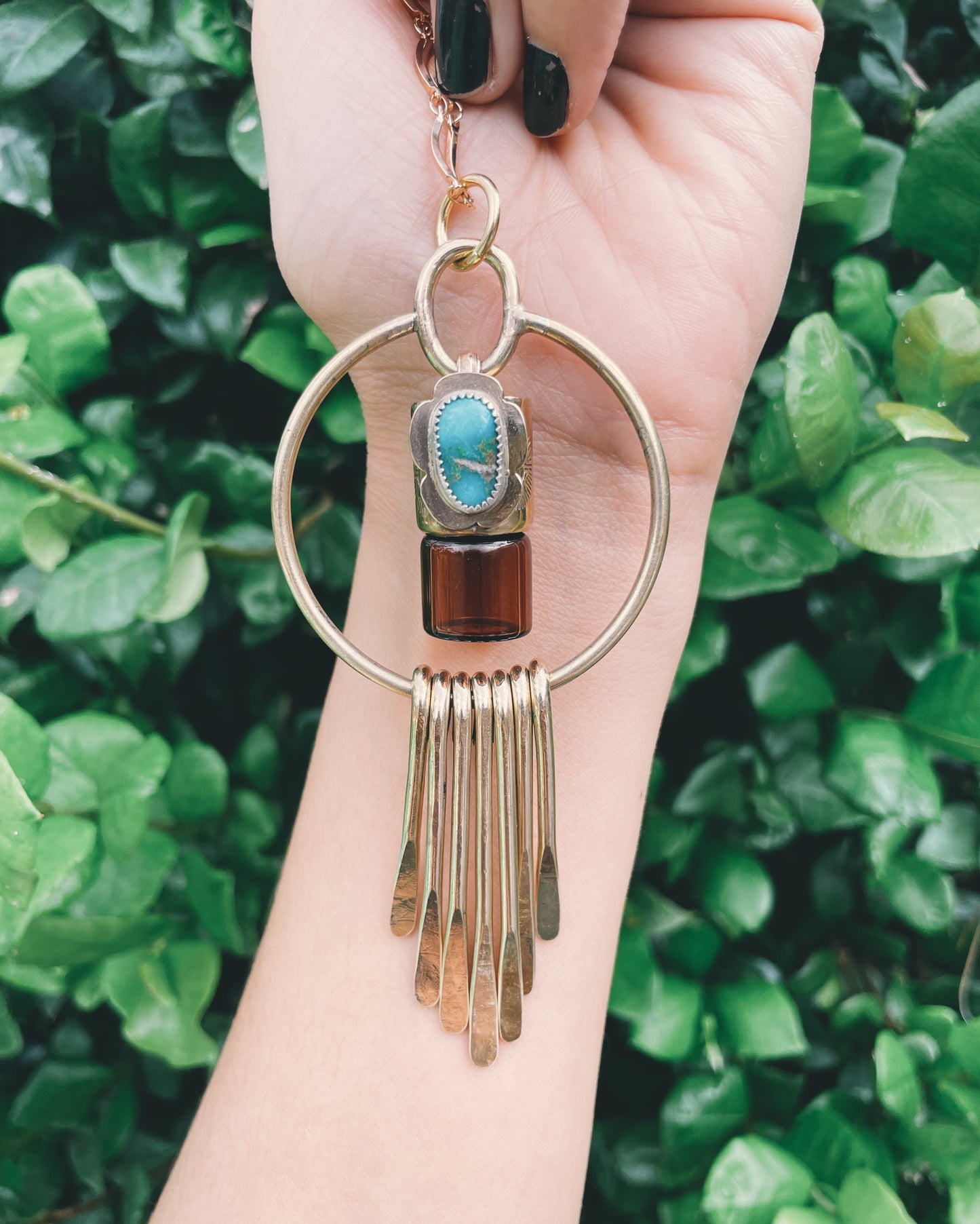 Brass Oleum Dream Catcher - Sonoran Turquoise Rollerball Necklace