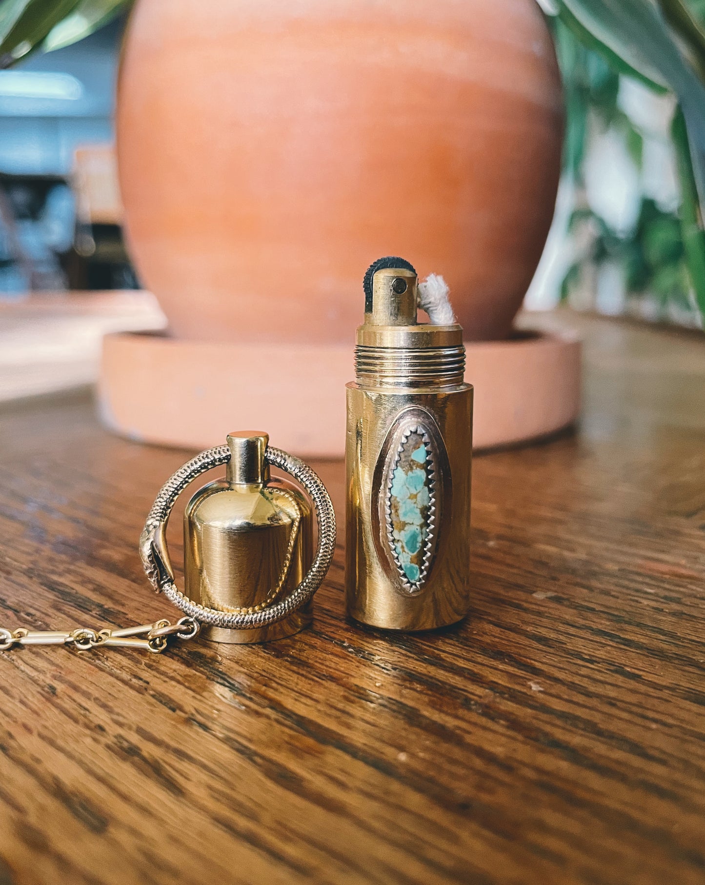 Flame Pendant in Brass w/ Turquoise