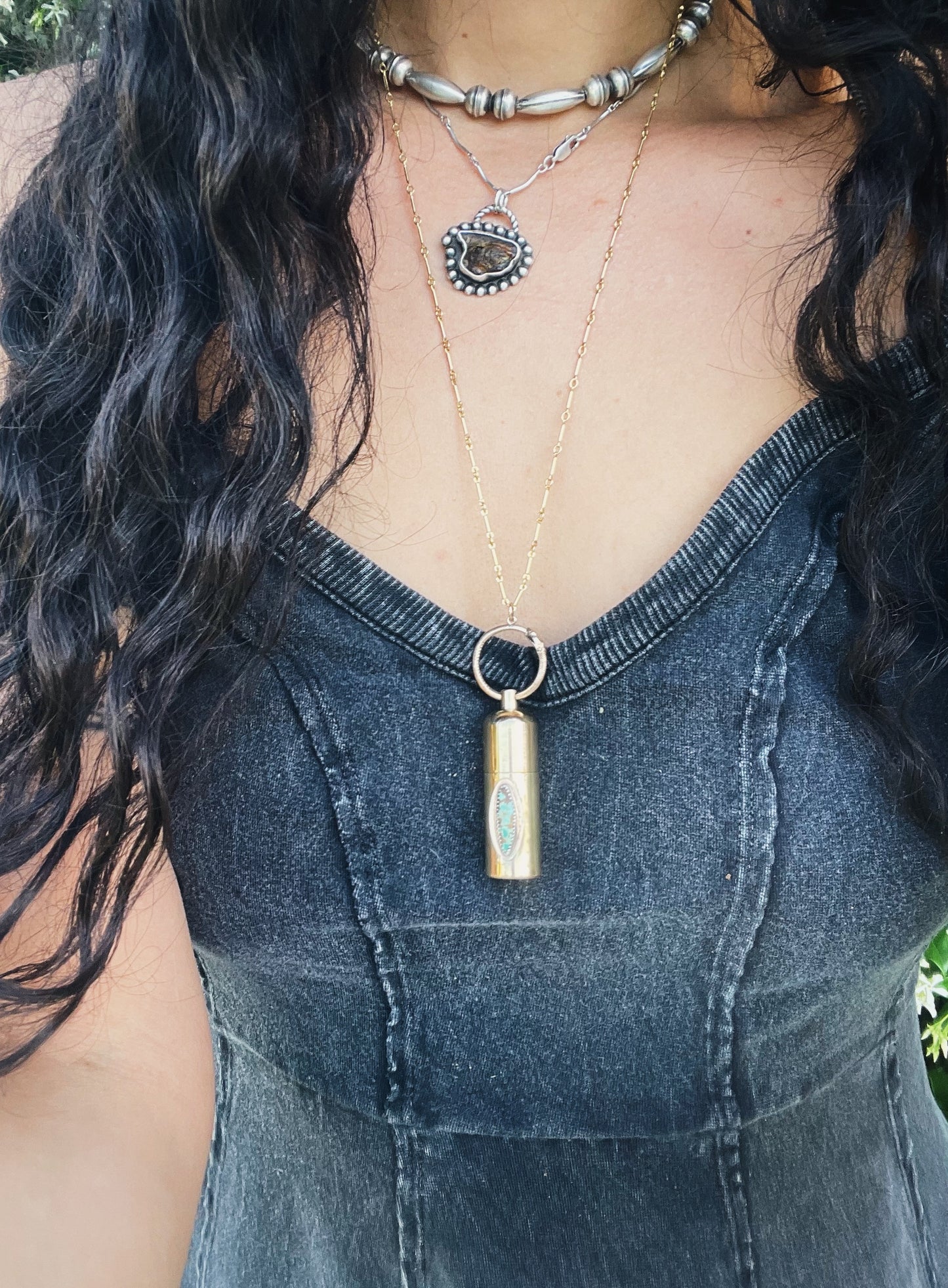 Flame Pendant in Brass w/ Turquoise