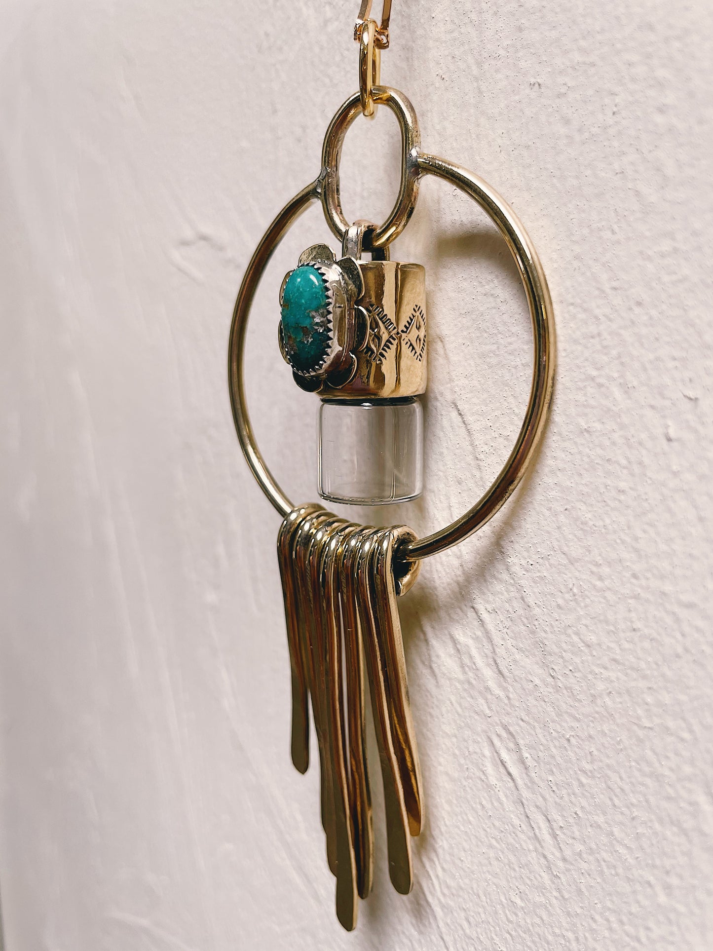 Brass Oleum Dream Catcher - Sonoran Turquoise Rollerball Necklace