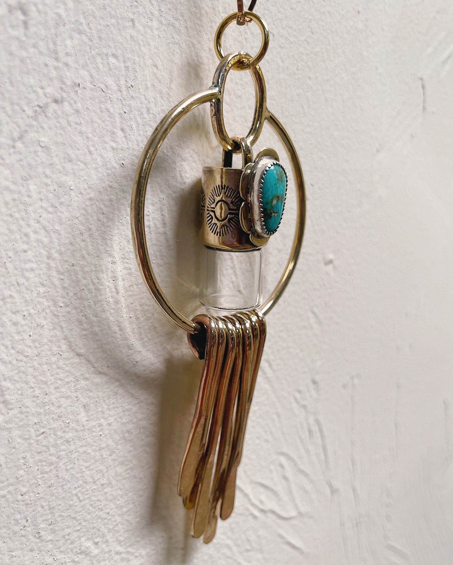 Brass Oleum Dream Catcher - Sonoran Turquoise Rollerball Necklace