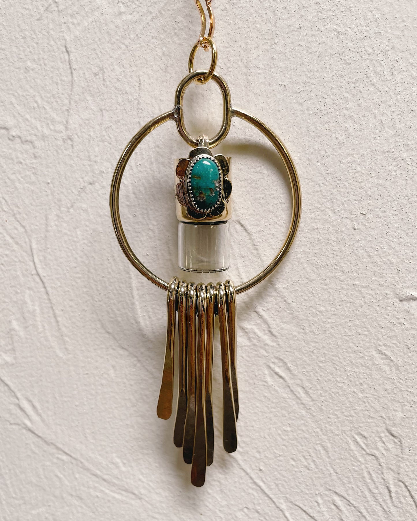 Brass Oleum Dream Catcher - Sonoran Turquoise Rollerball Necklace