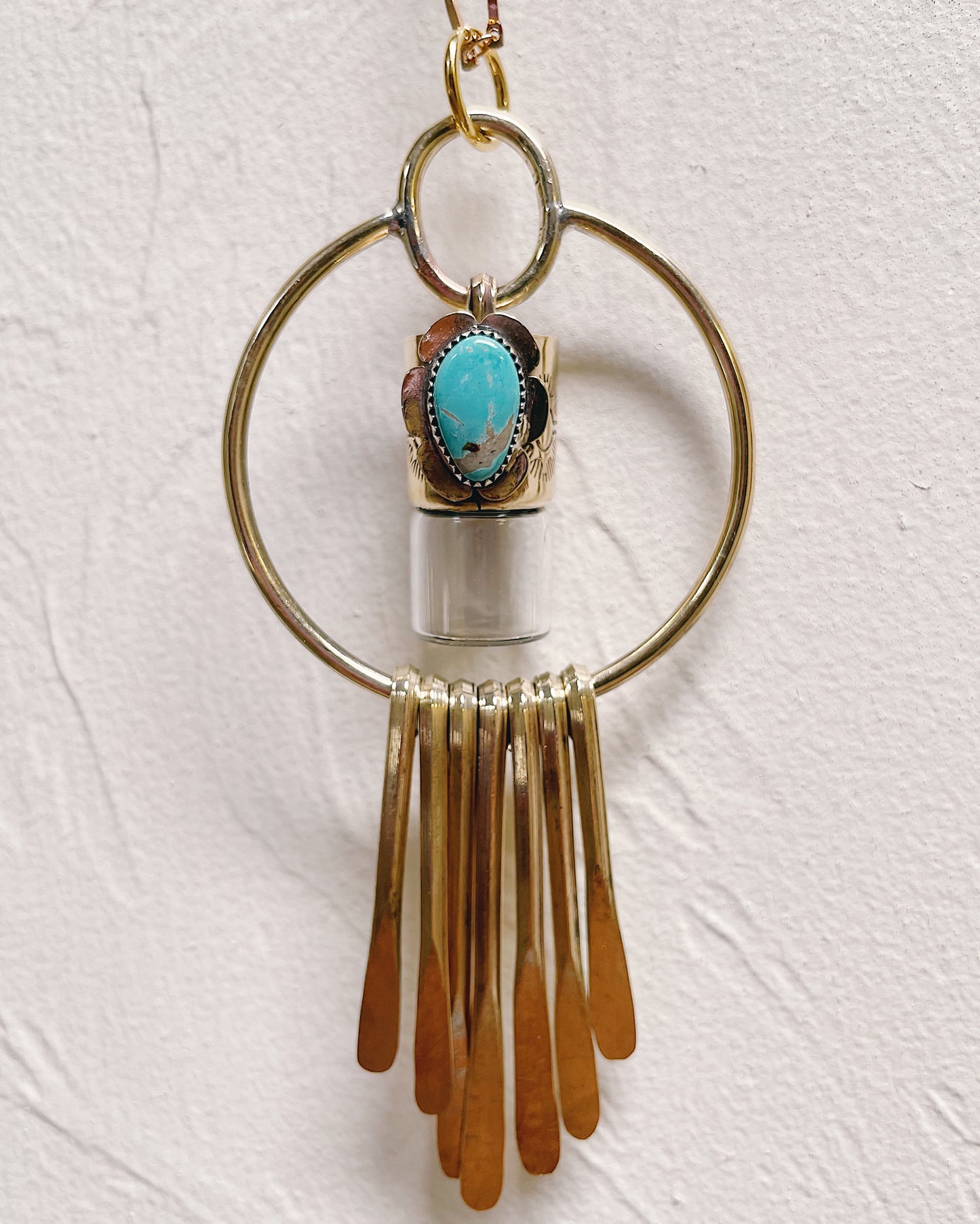 Brass Oleum Dream Catcher - Morenci Turquoise Rollerball Necklace