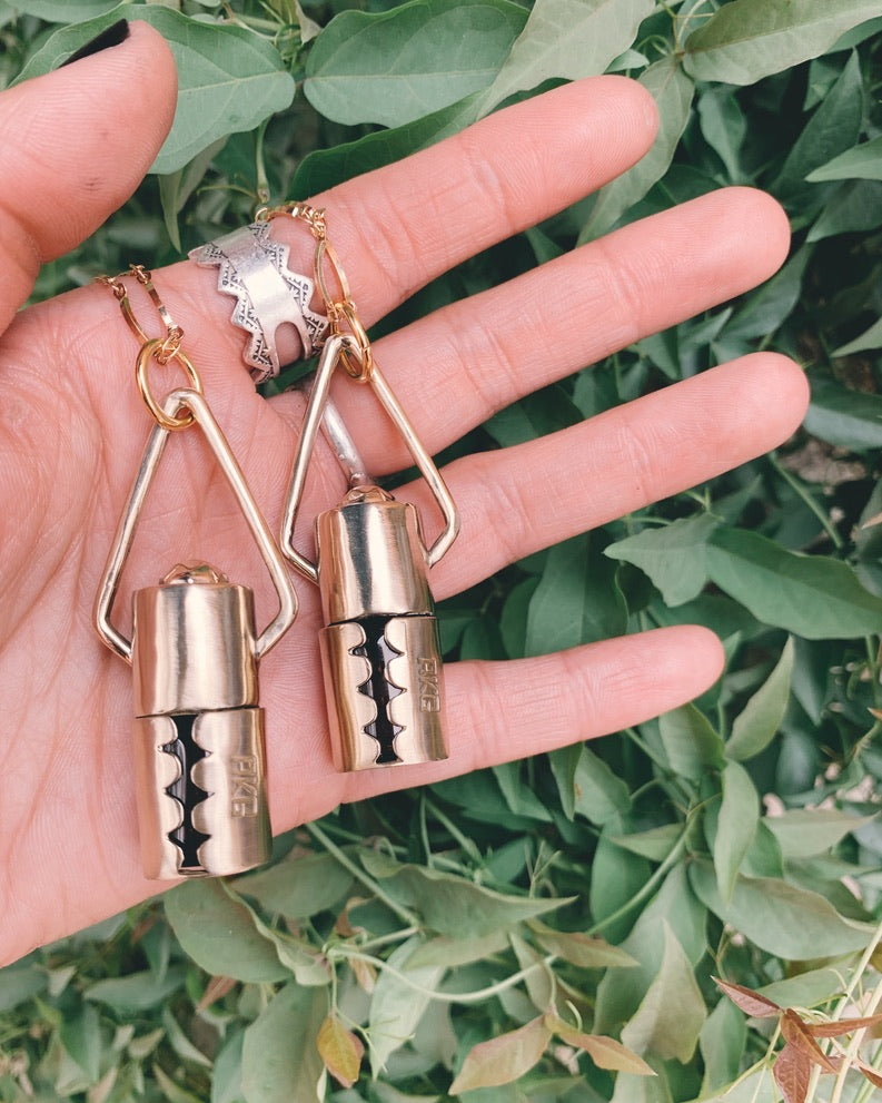 Brass Geometric - Metal Stud Rollerball Necklace