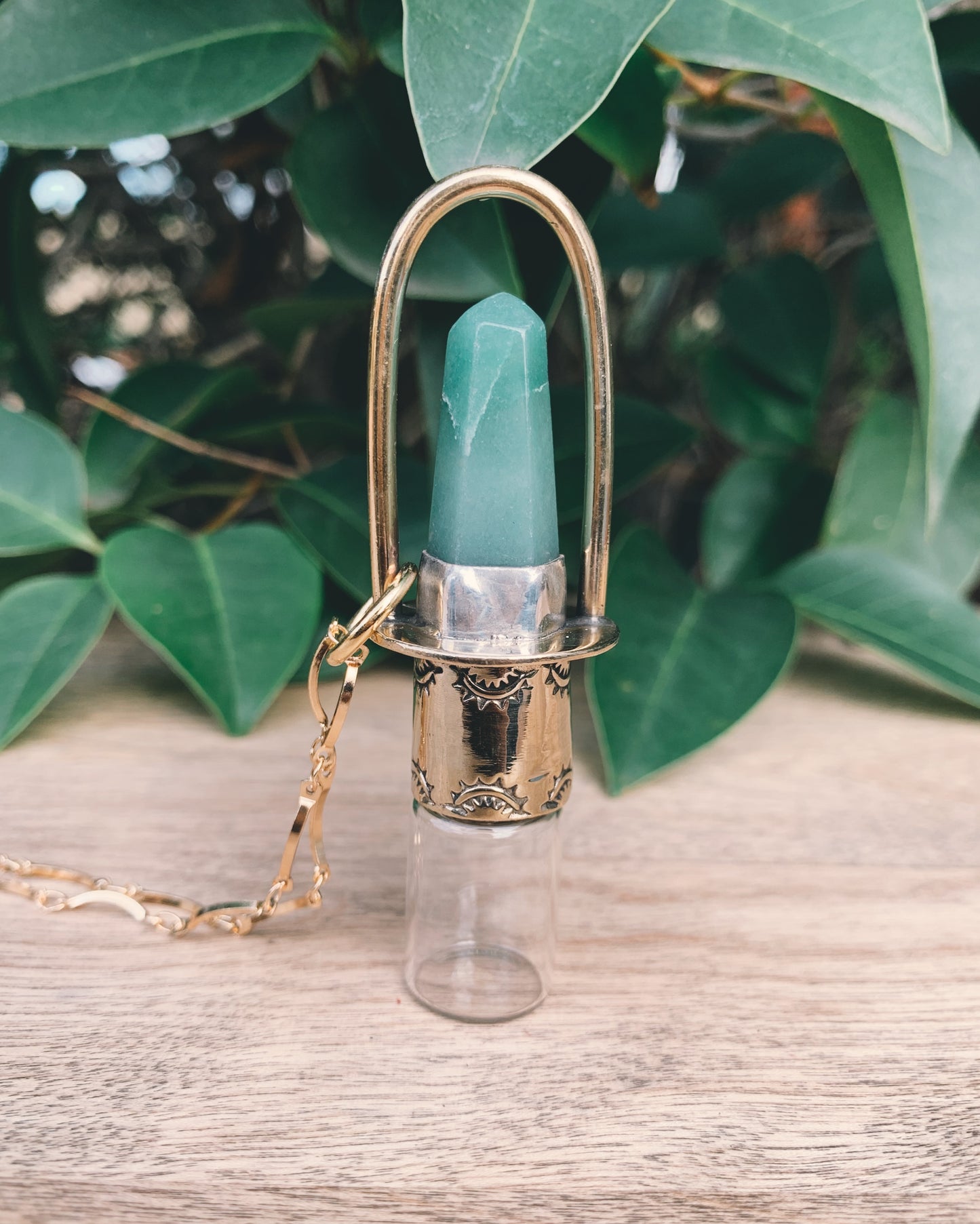 Brass Classic - Green Aventurine Rollerball Necklace