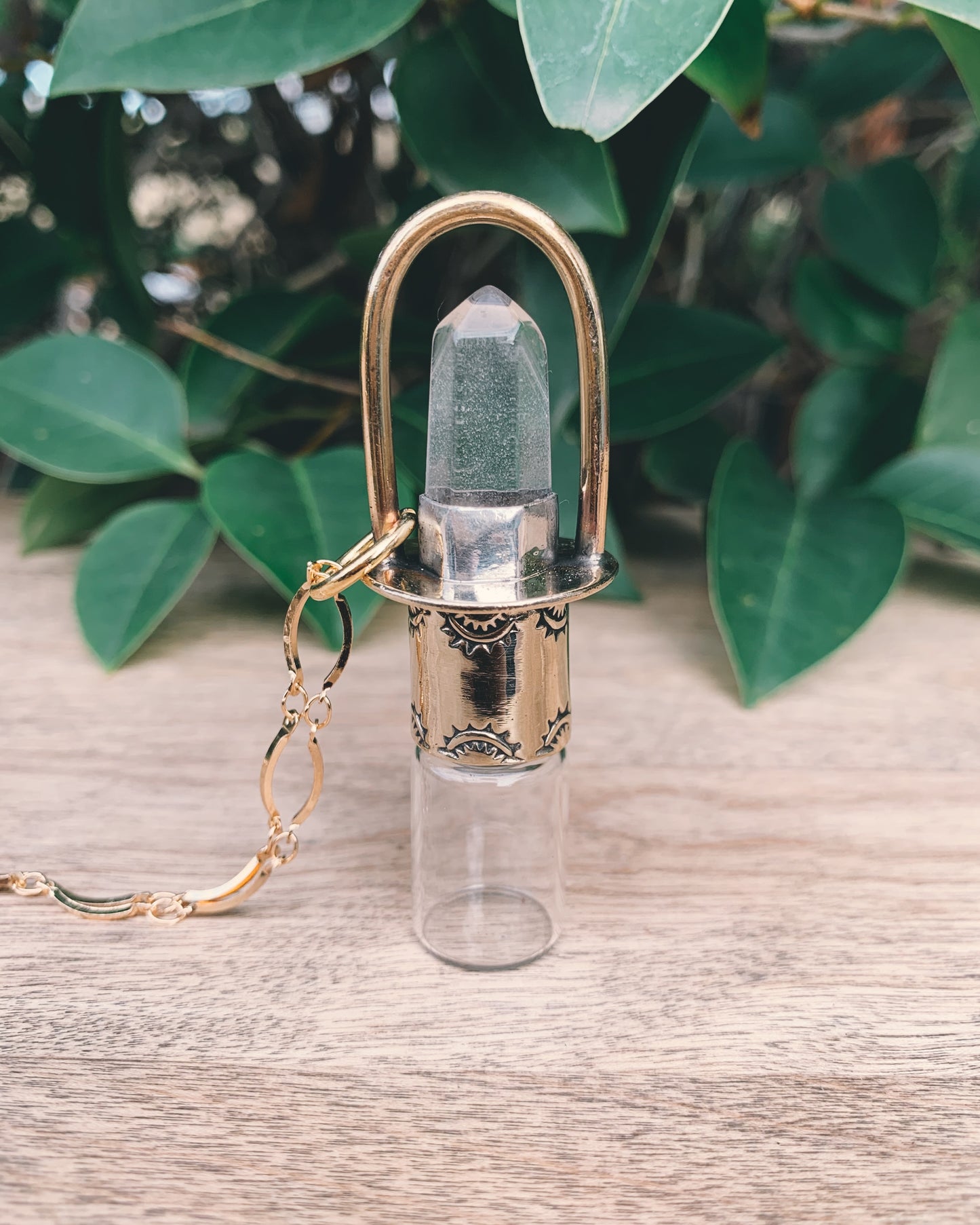 Brass Classic - Clear Quartz Rollerball Necklace