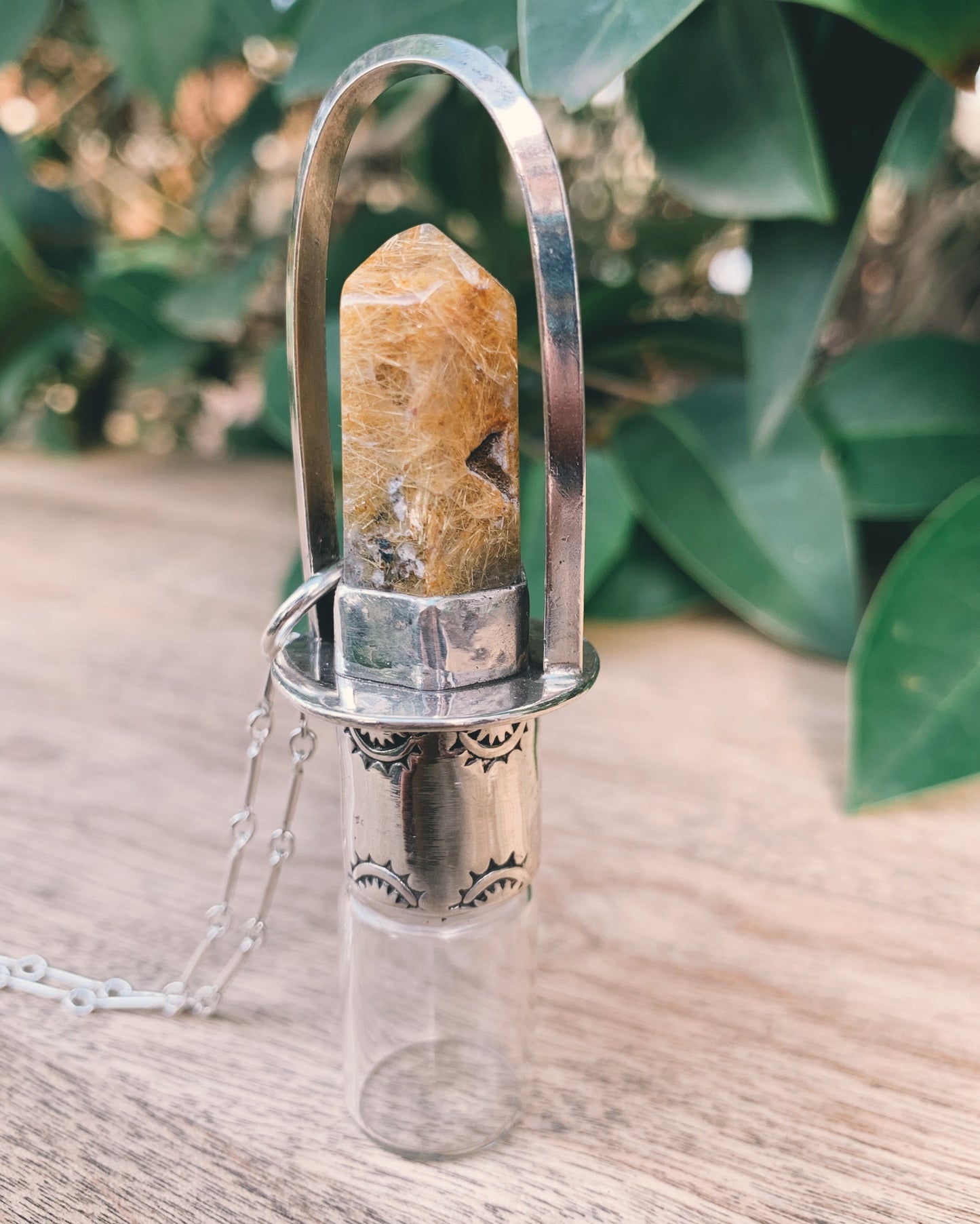 Sterling Silver Classic - Golden Rutilated Quartz Rollerball Necklace