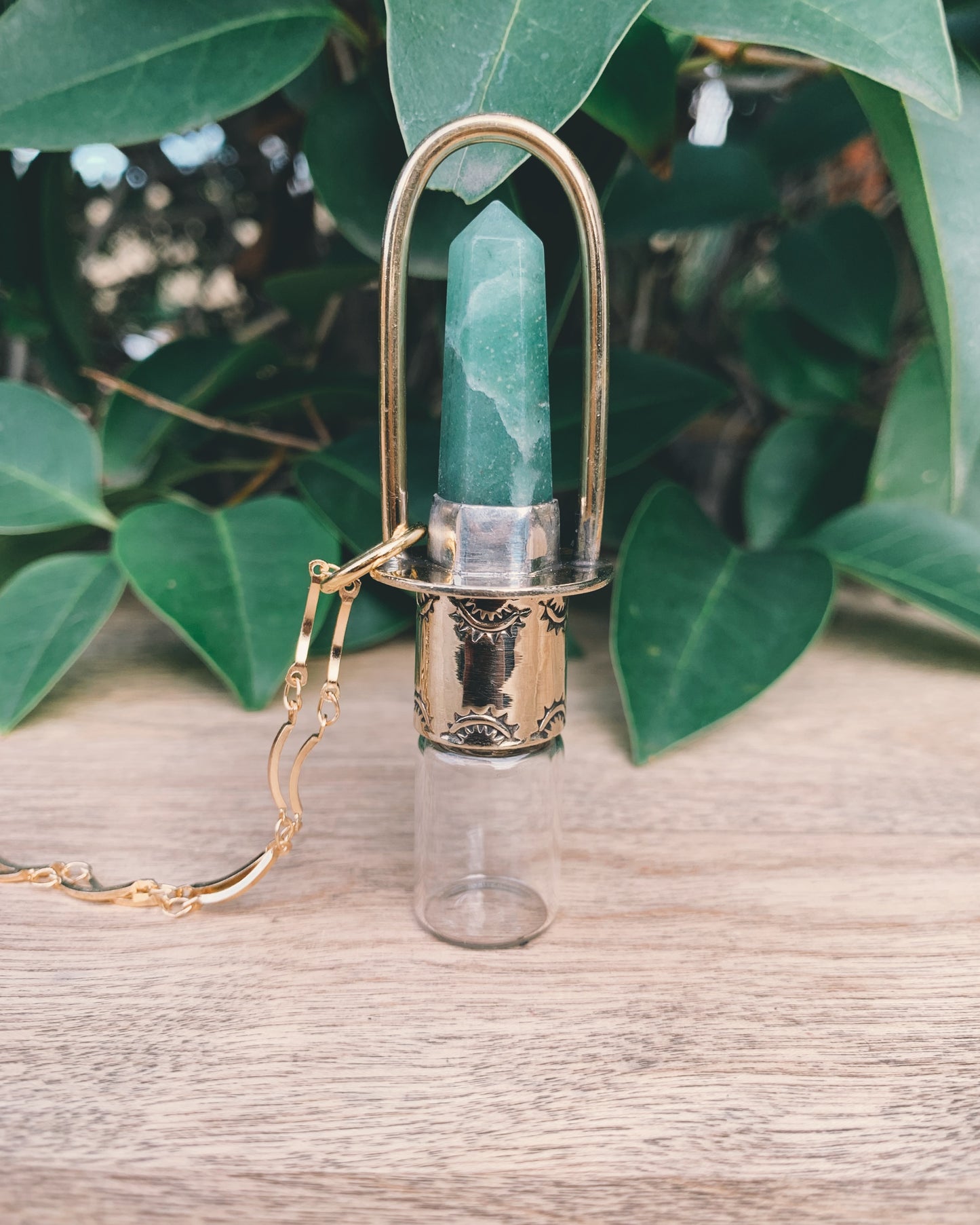 Brass Classic - Green Aventurine Rollerball Necklace