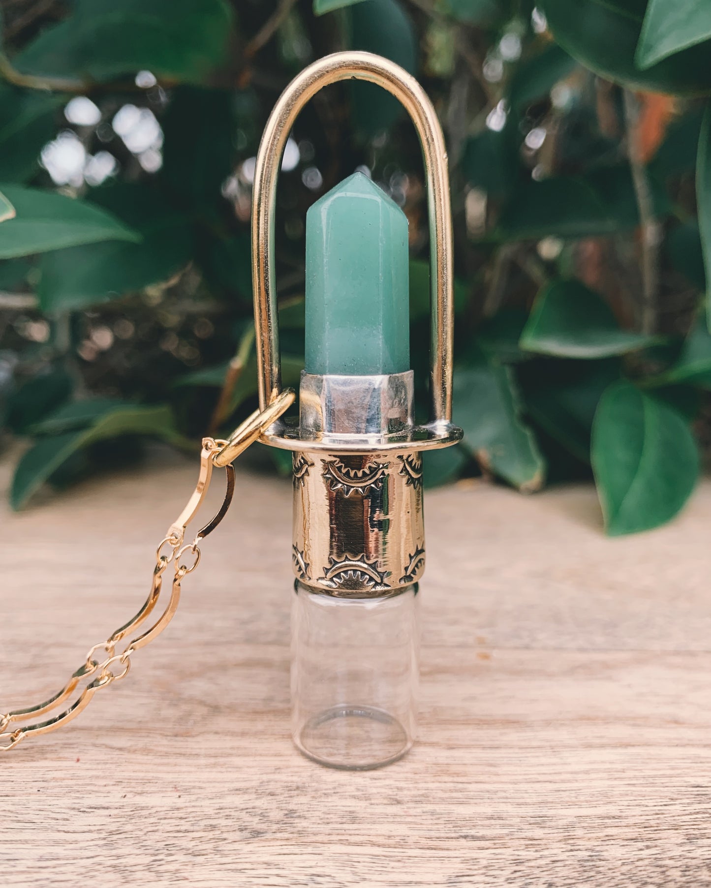 Brass Classic - Green Aventurine Rollerball Necklace
