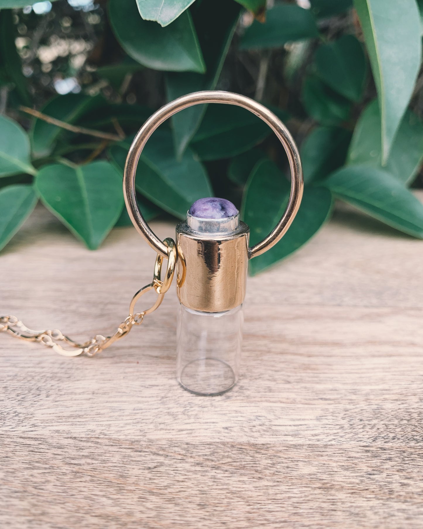 Brass Horizon - Charoite and Rollerball Necklace