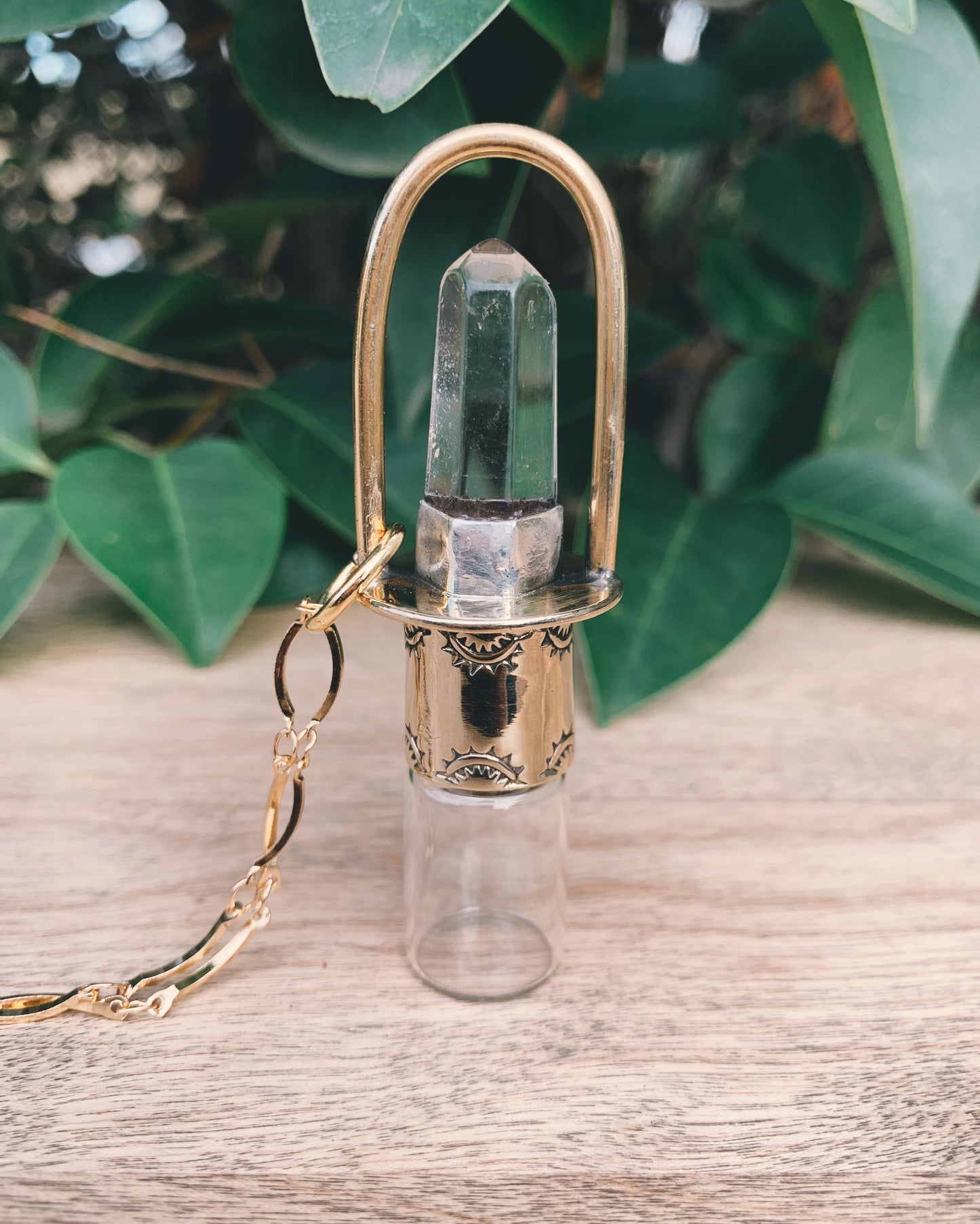 Brass Classic - Clear Quartz Rollerball Necklace