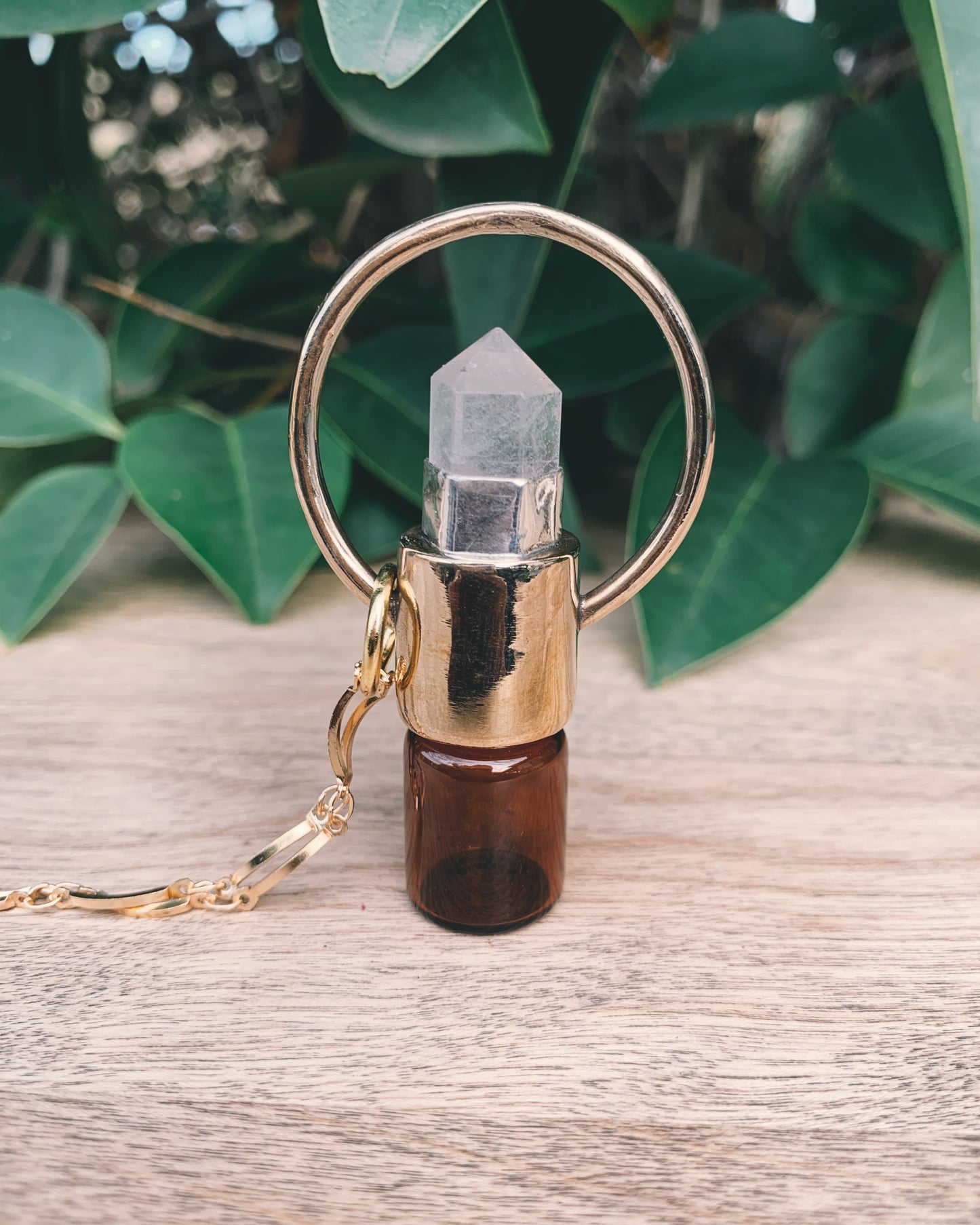 Brass Horizon - Phantom Quartz Rollerball Necklace