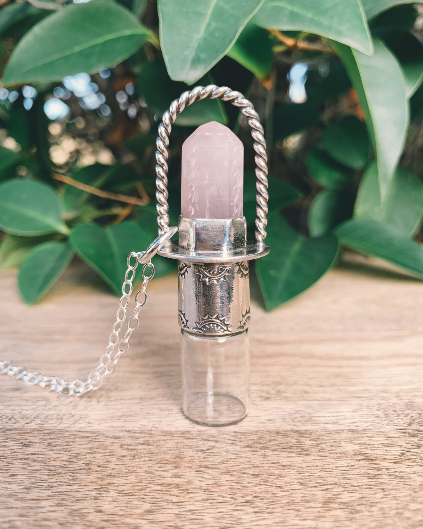Sterling Silver Classic - Rose Quartz Rollerball Necklace