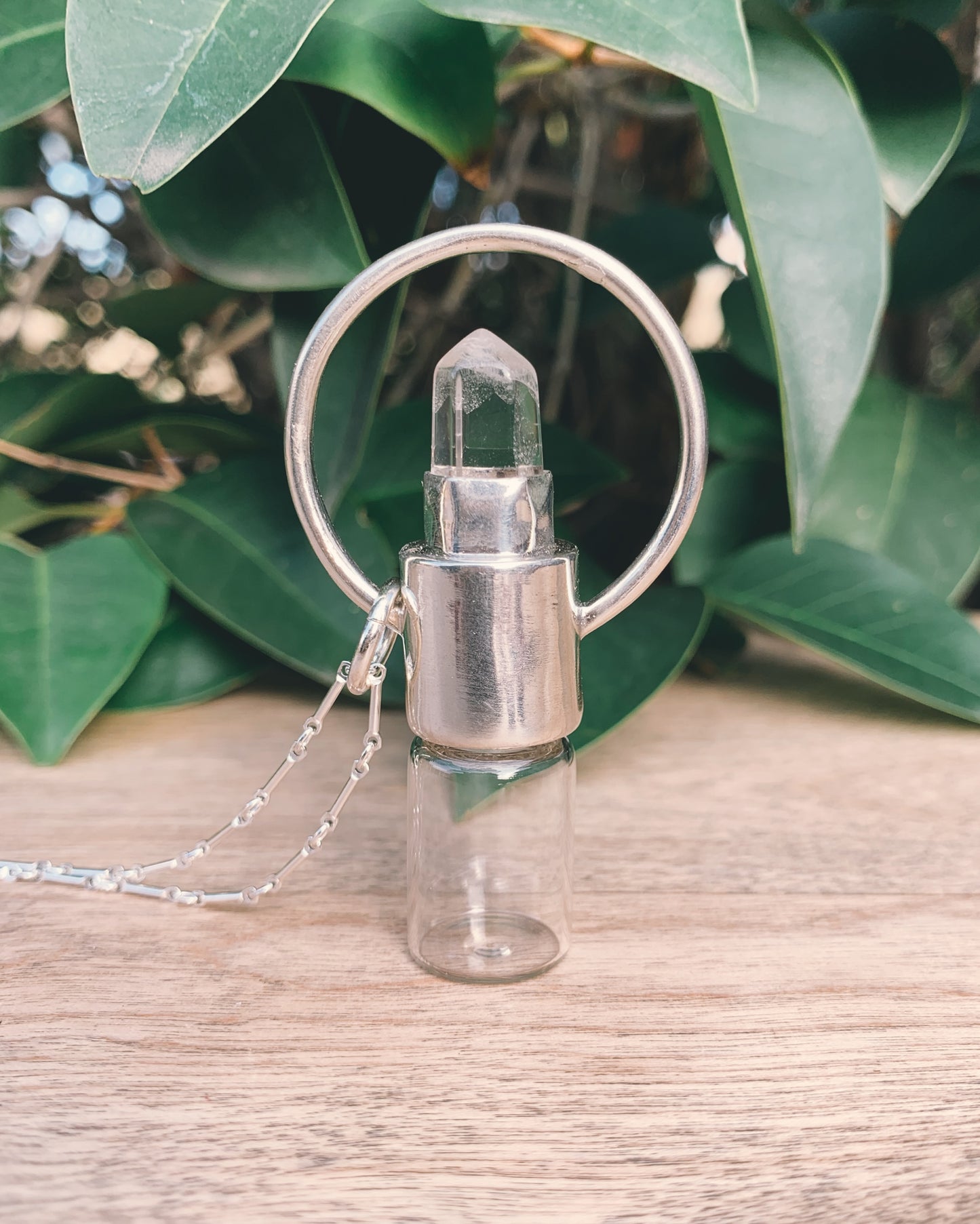 Sterling Silver Horizon - Clear Quartz Rollerball Necklace