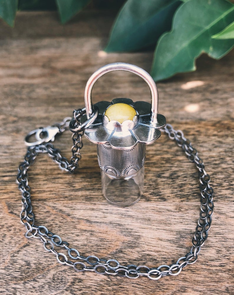 Sterling Silver Daisy - Yellow Topaz Rollerball Necklace