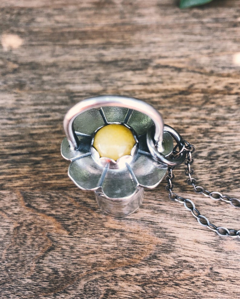 Sterling Silver Daisy - Yellow Topaz Rollerball Necklace